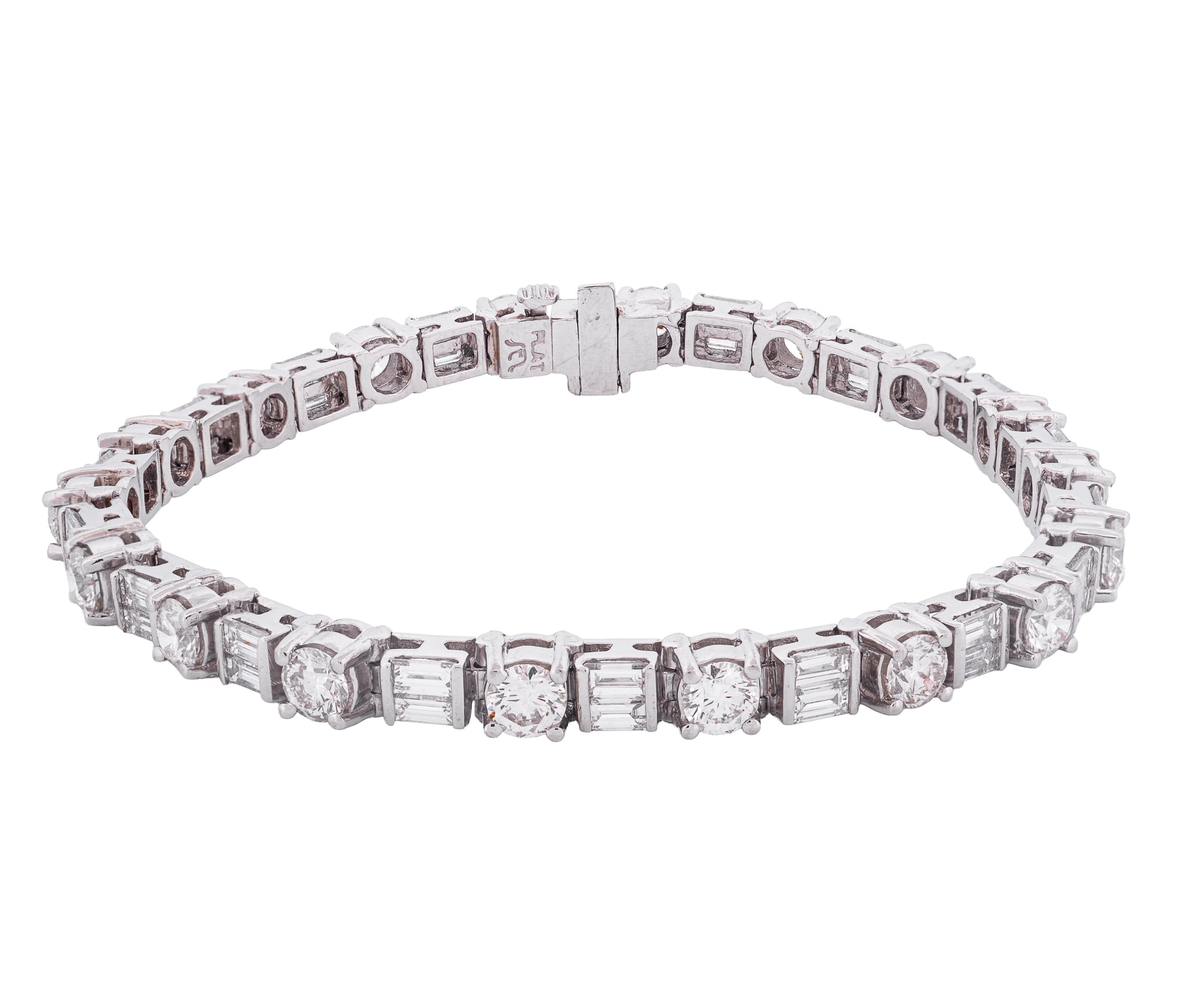 Platinum 6.00ct Round and Baguette Cut Diamond Bracelet