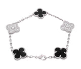 Van Cleef & Arpels 18K White Gold Diamond Black Onyx 5 Motifs Alhambra Bracelet