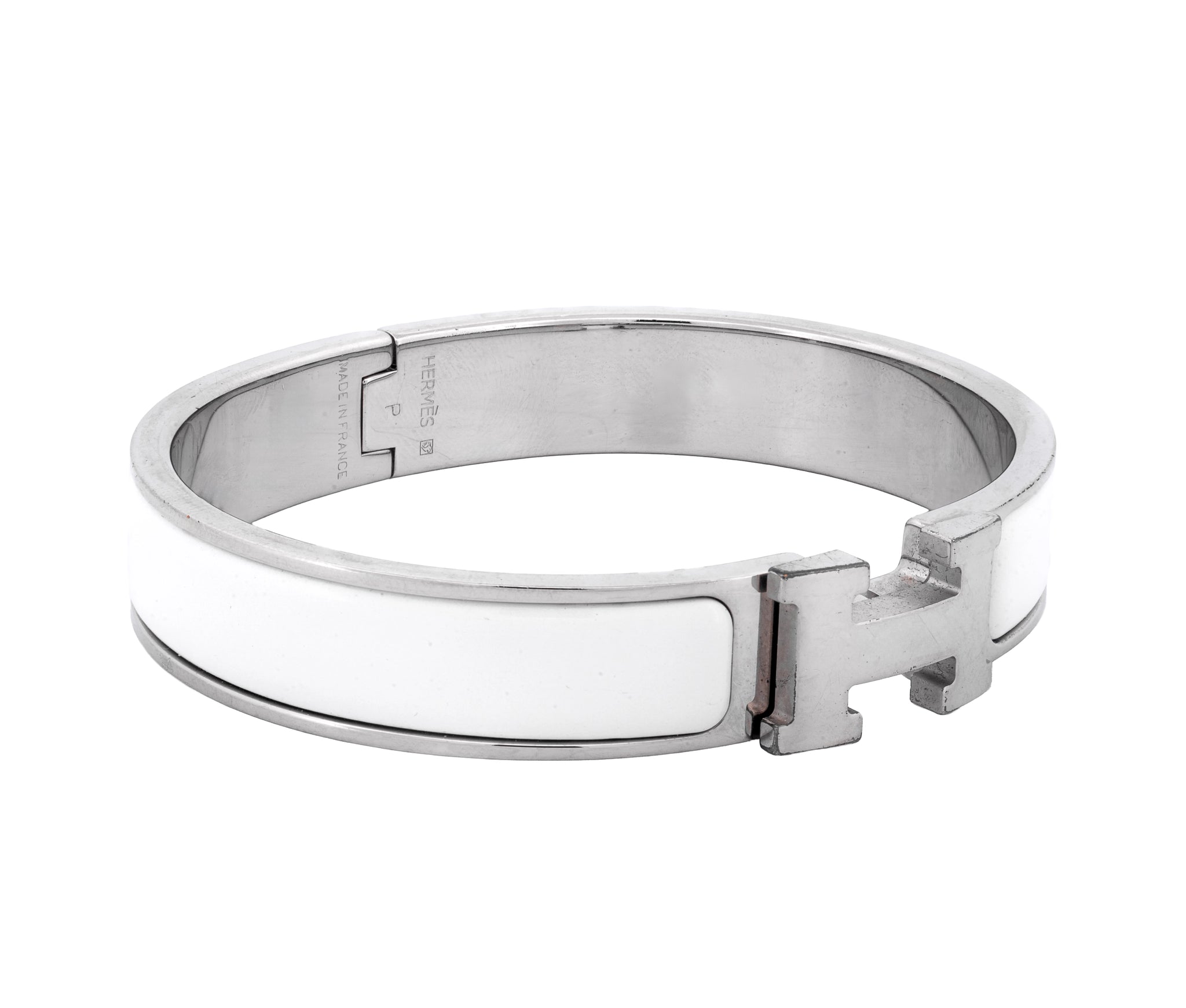 Hermès Silver & White Clic H Bracelet