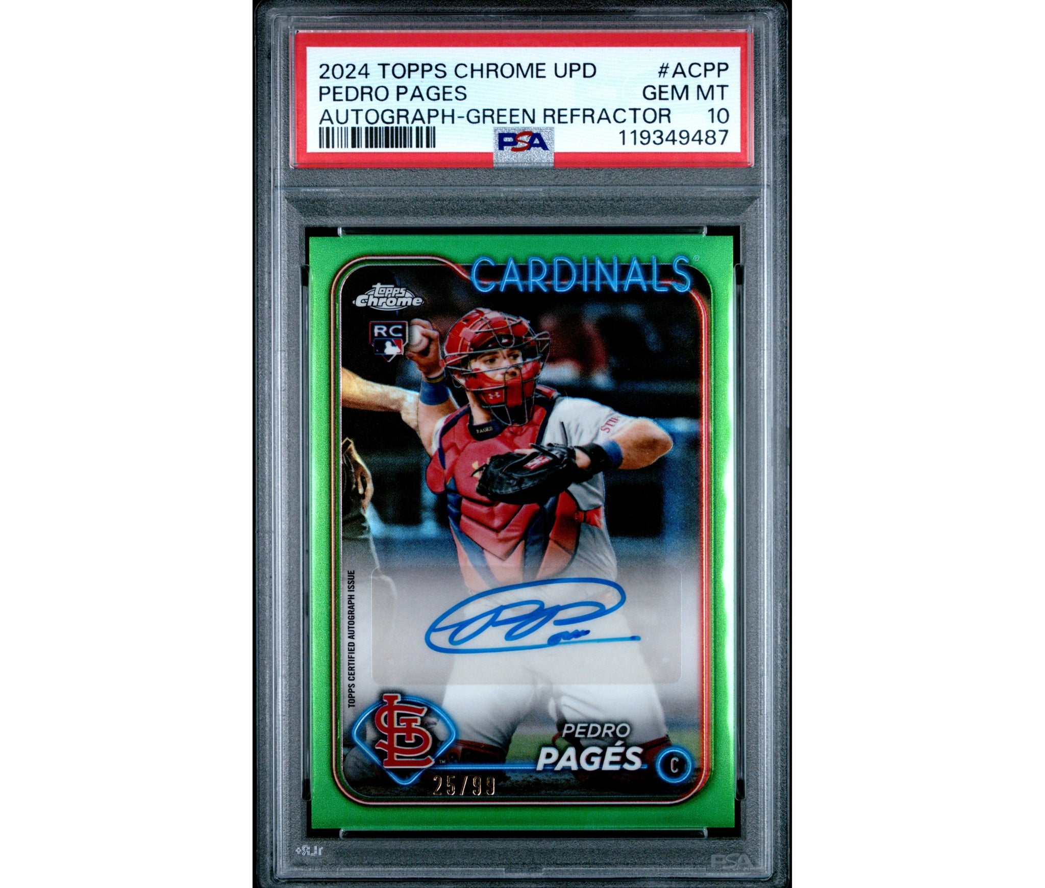 2024 Topps Chrome UPD Pedro Pages Autograph-Green Refractor /99 PSA 10