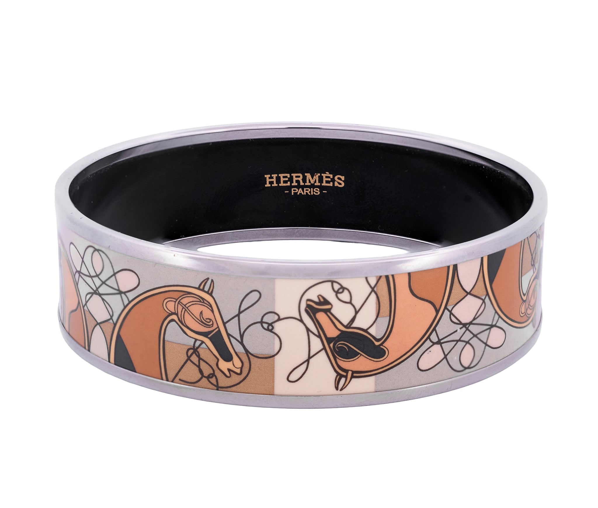 Hermes Emaile Gm Coup De Fouet Enamel Silver Bracelet