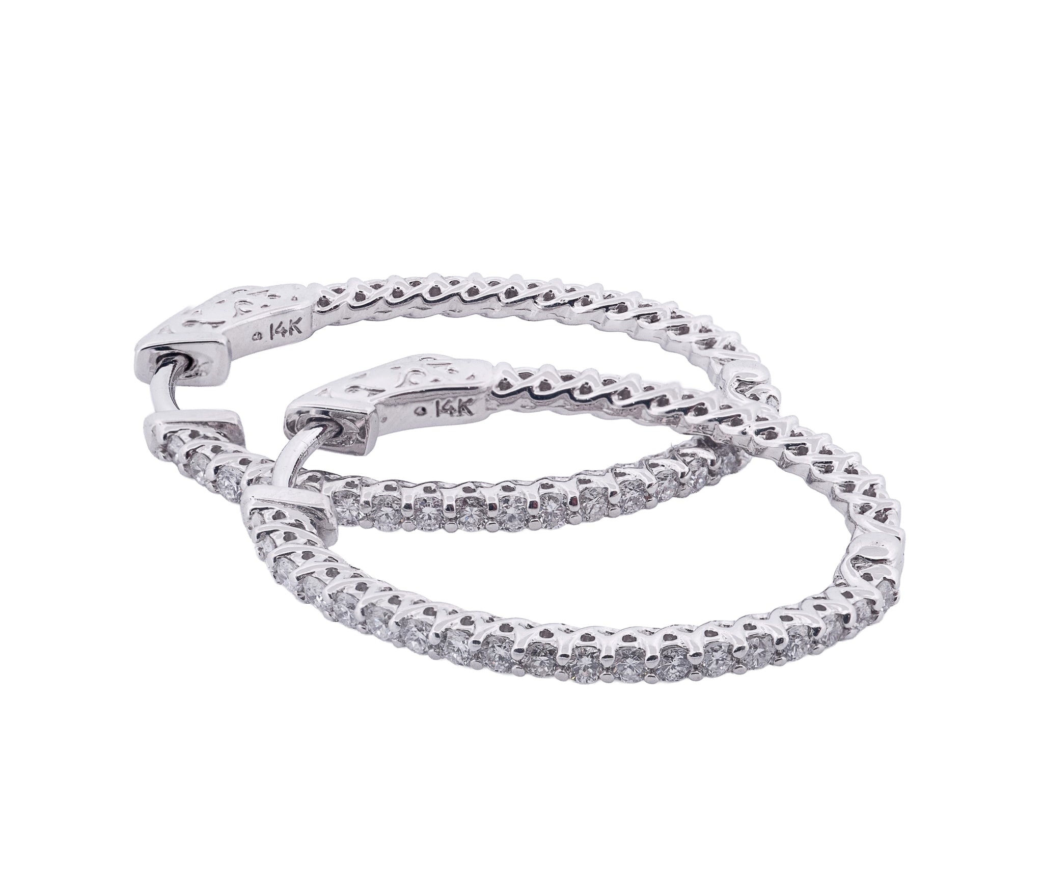 14K Diamond Hoop Earrings .85ct