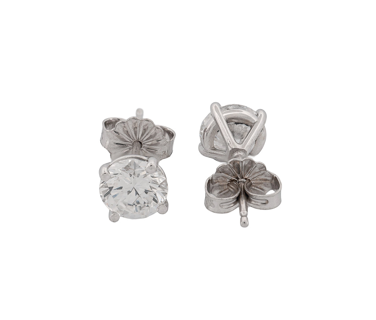 14K White Gold 1.55 CTW Round Brilliant E I1 E SI1 GIA Diamond Studs