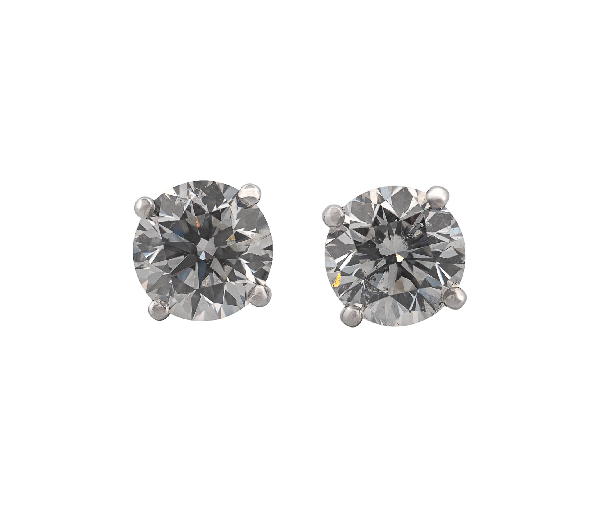 14K White Gold  2.07 CTW Round Brilliant H I1 G I1 GIA Diamond Studs