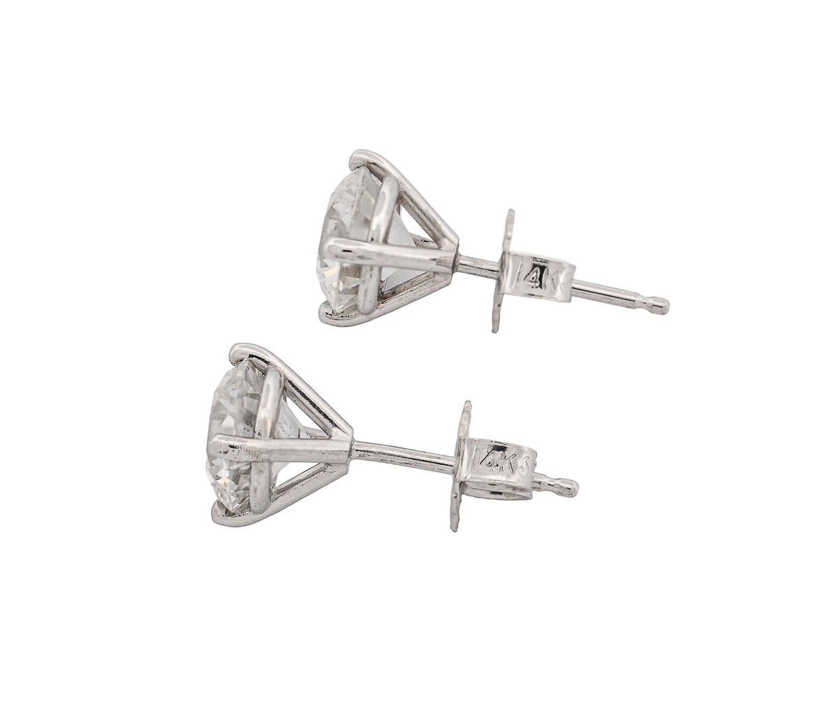 14K White Gold  2.07 CTW Round Brilliant H I1 G I1 GIA Diamond Studs