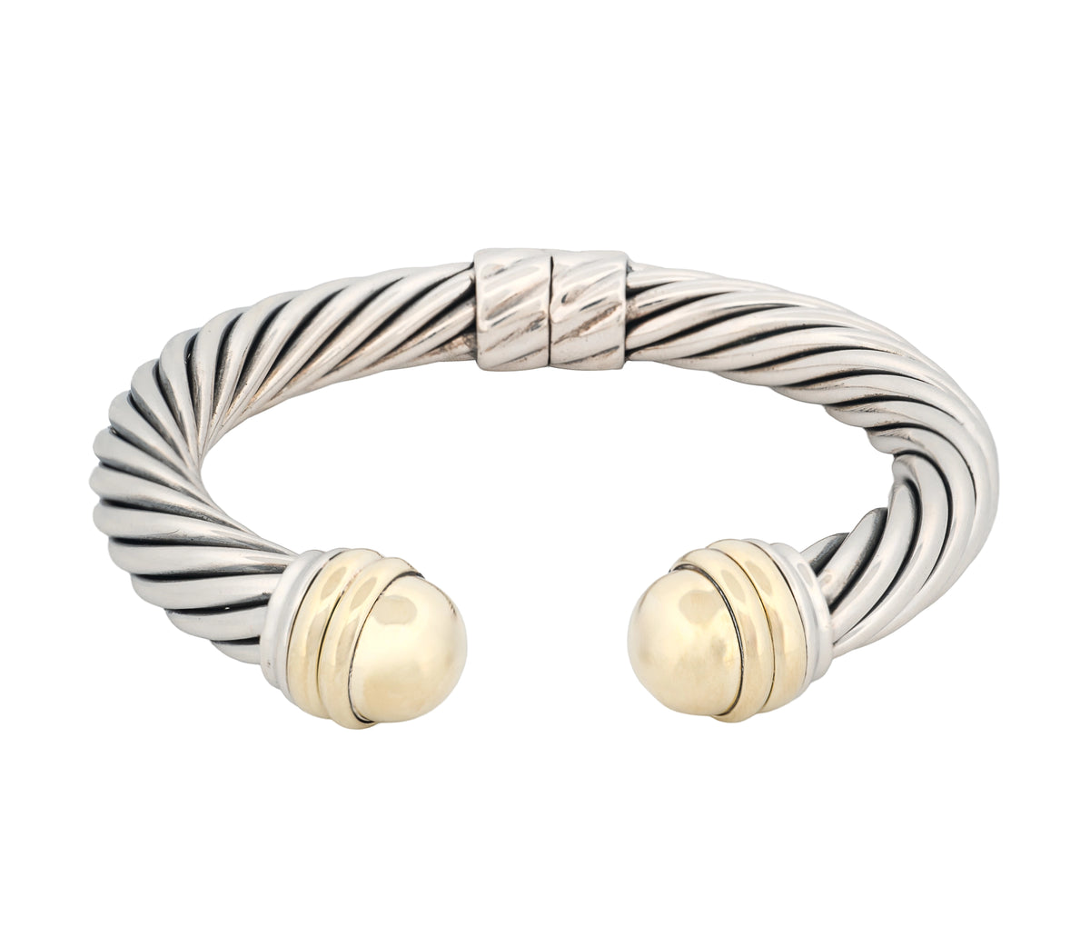 David Yurman Classic Cable Cuff In Sterling Silver and 14K Yellow Gold 10 mm