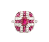 Platinum Natural Ruby & Diamond Vintage-Style Ornate Ring