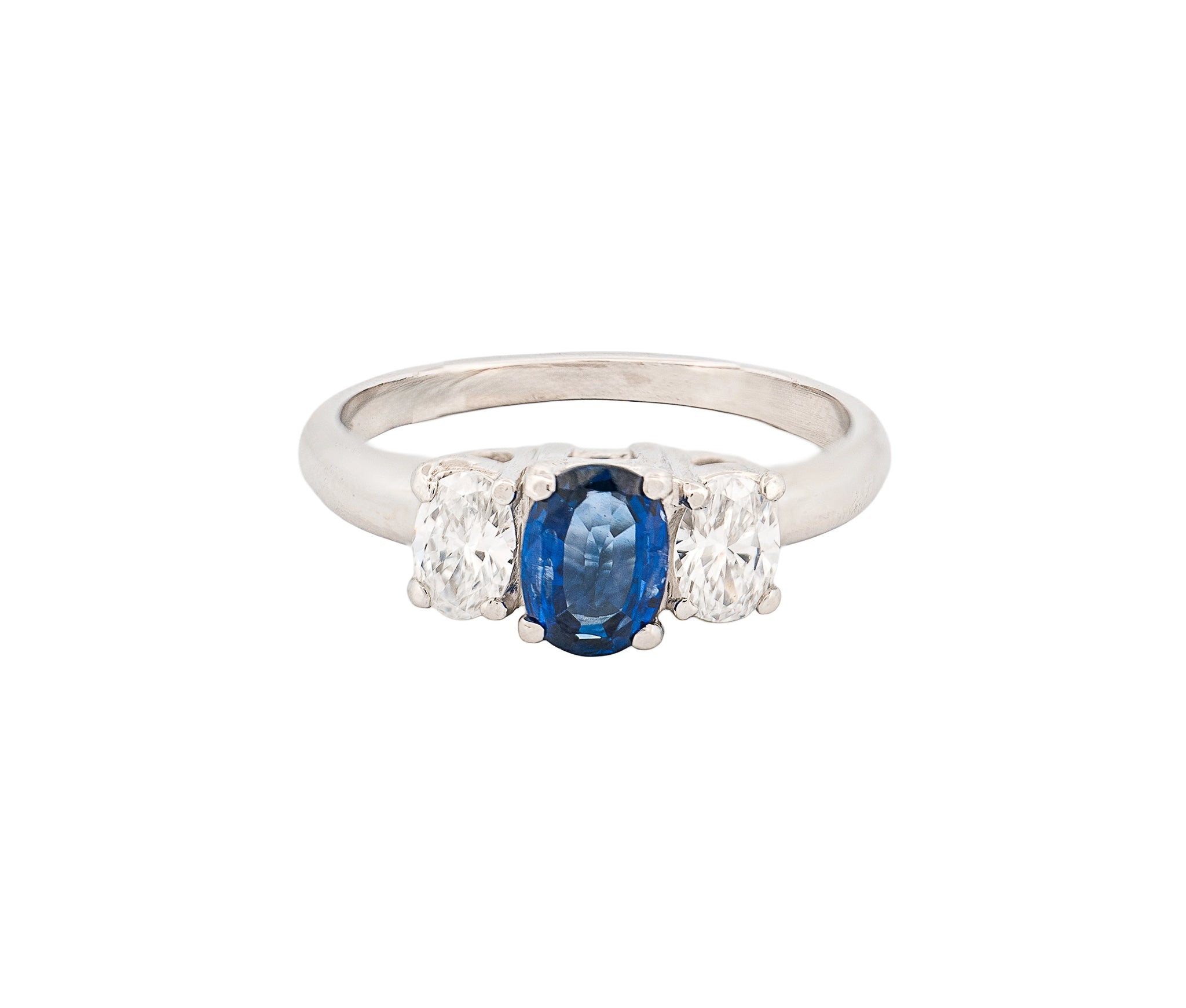 Platinum Natural Blue Sapphire & Diamond Three-Stone Ring