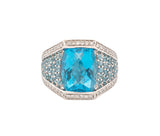 14K White Gold Blue Topaz & Diamond Pavé Statement Ring