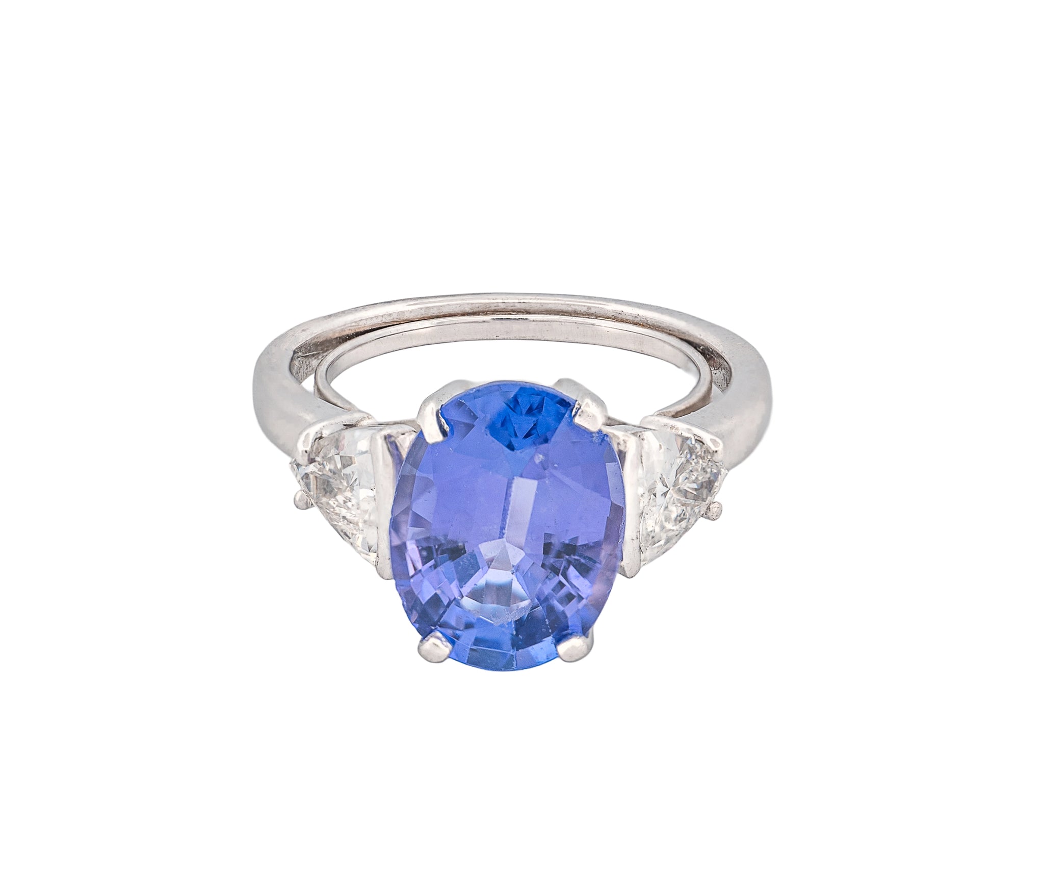 Platinum 3.64ct Natural Tanzanite Ring with Trillion-Cut Diamonds