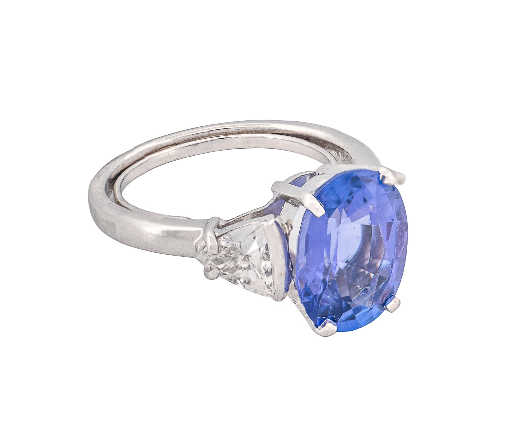 Platinum 3.64ct Natural Tanzanite Ring with Trillion-Cut Diamonds