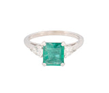 14K White Gold Diamond & Lab-Grown Emerald Ring