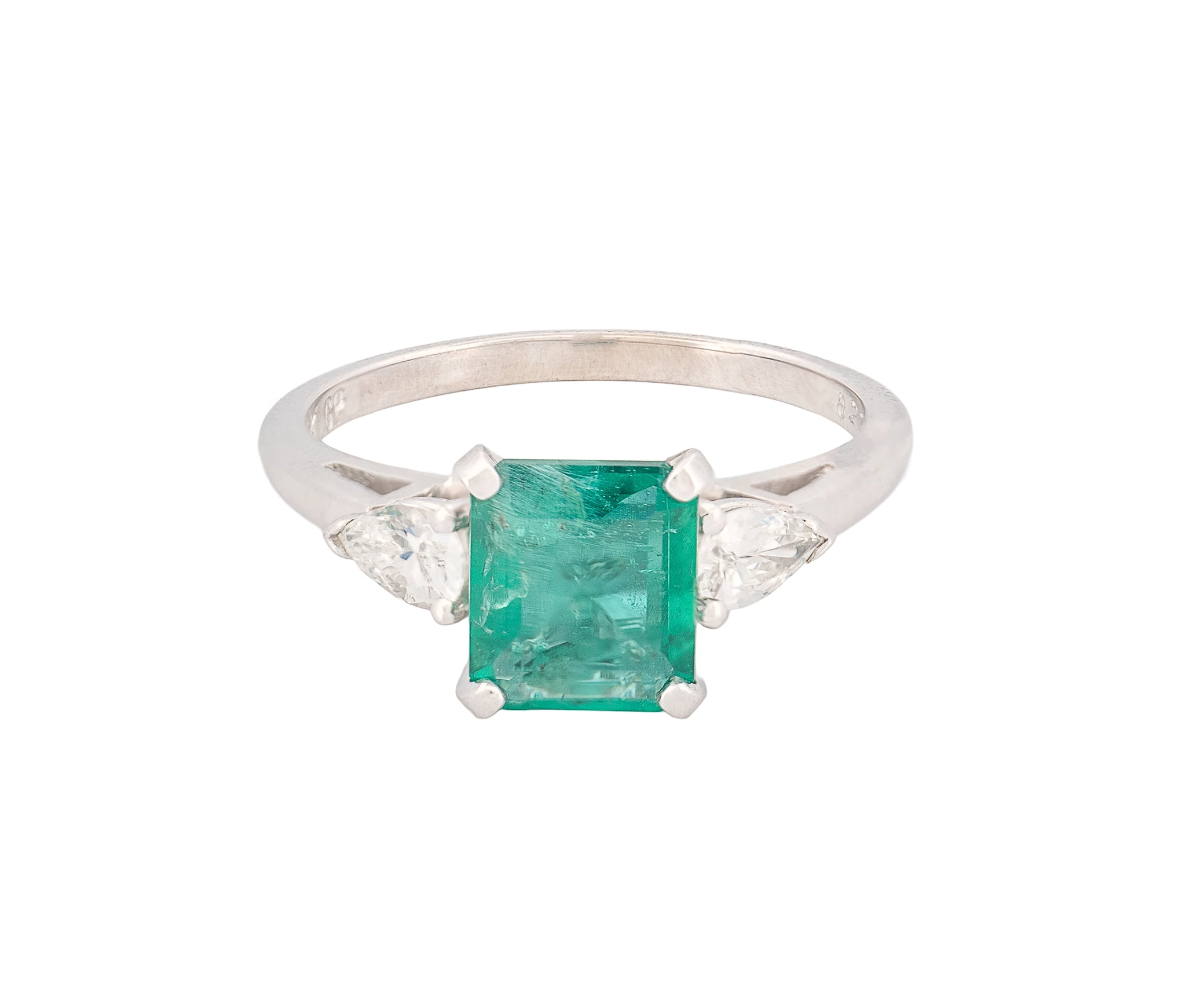 14K White Gold Diamond & Lab-Grown Emerald Ring