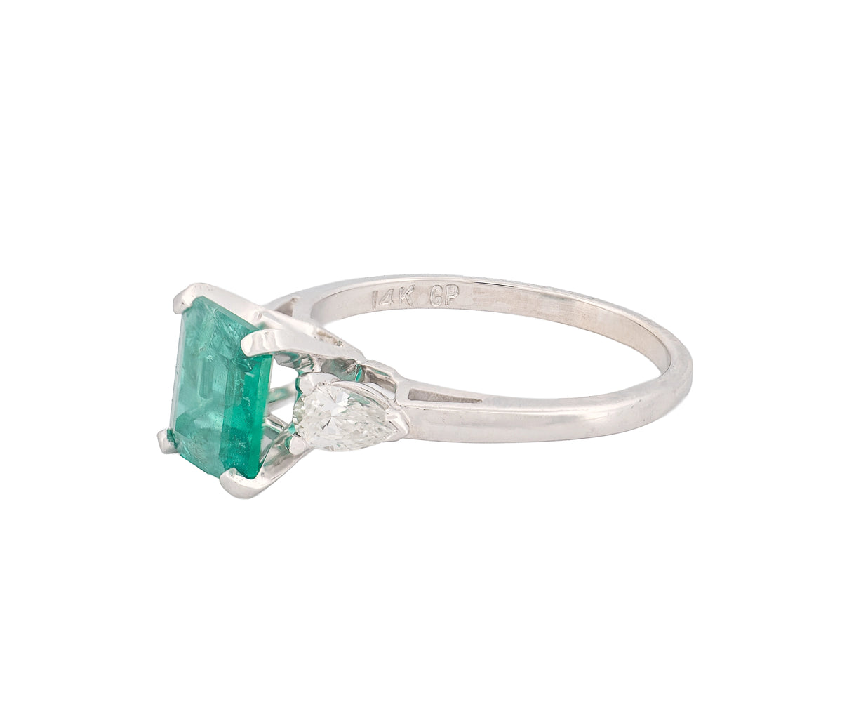 14K White Gold Diamond & Lab-Grown Emerald Ring