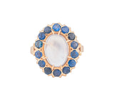 14K Yellow Gold Moonstone & Natural Blue Sapphire Halo Style Ring