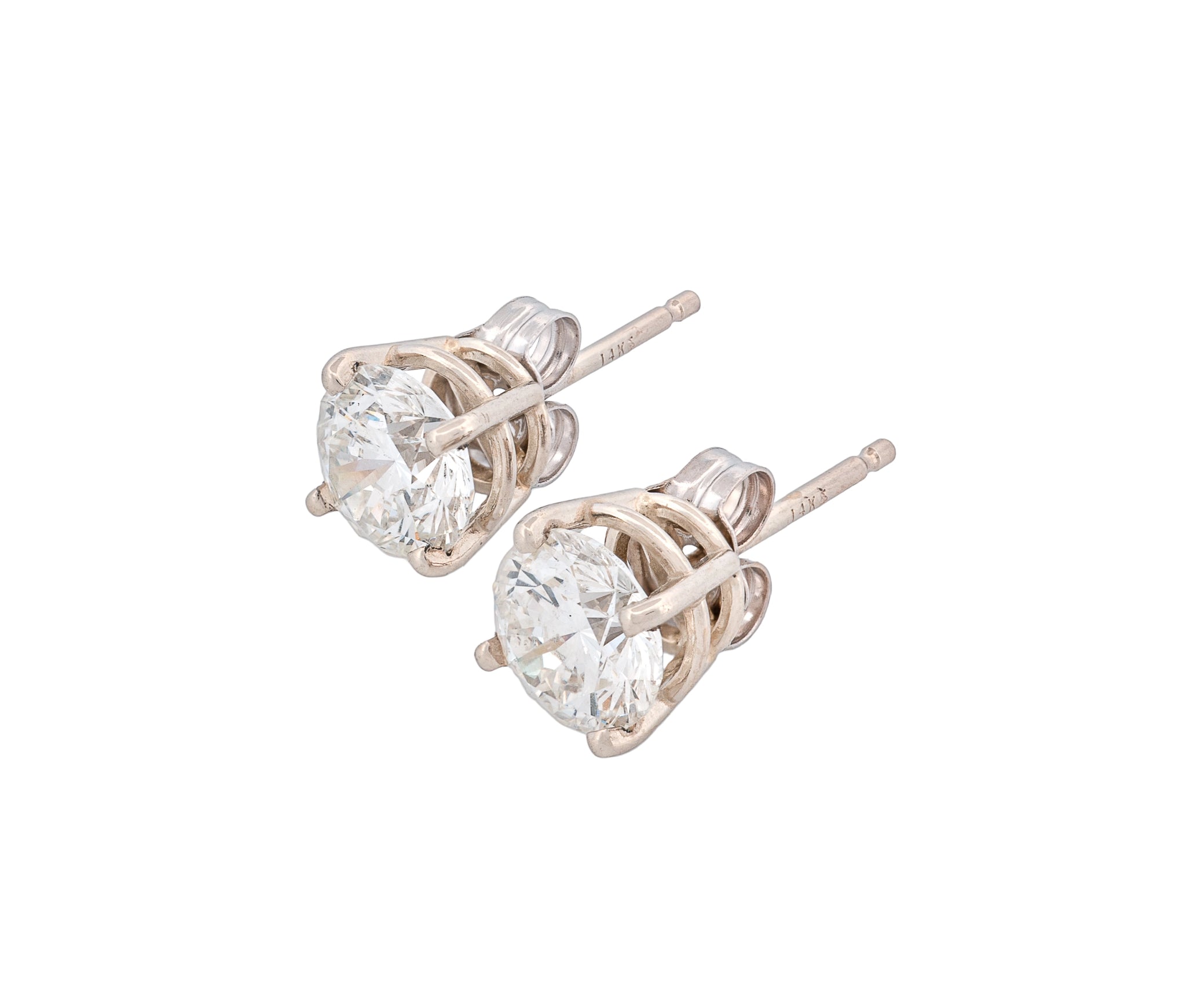 Round Modified Brilliant 1.41 CTW H SI1 I SI2 GIA Diamond Studs 14K White Gold