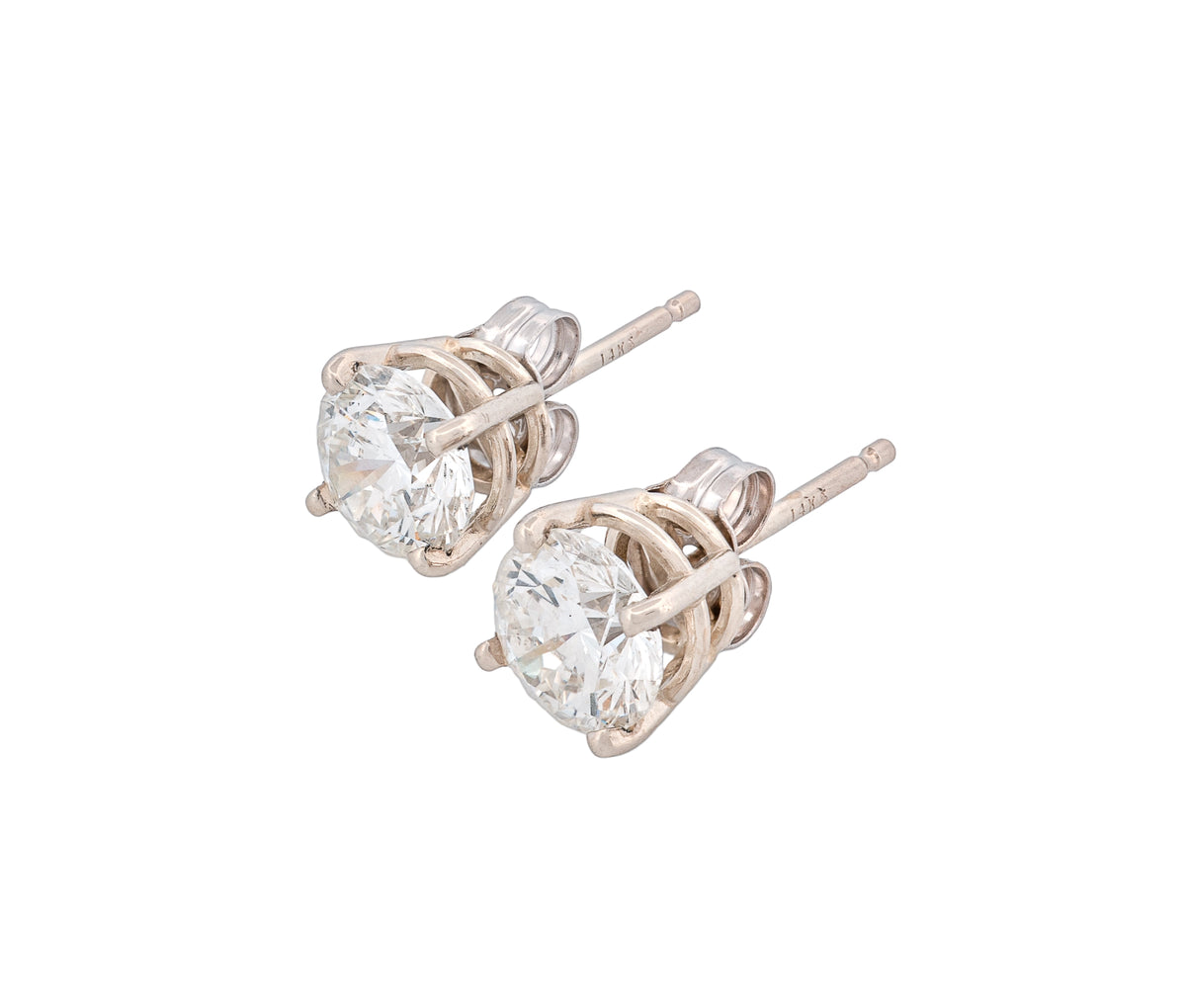 Round Modified Brilliant 1.41 CTW H SI1 I SI2 GIA Diamond Studs 14K White Gold