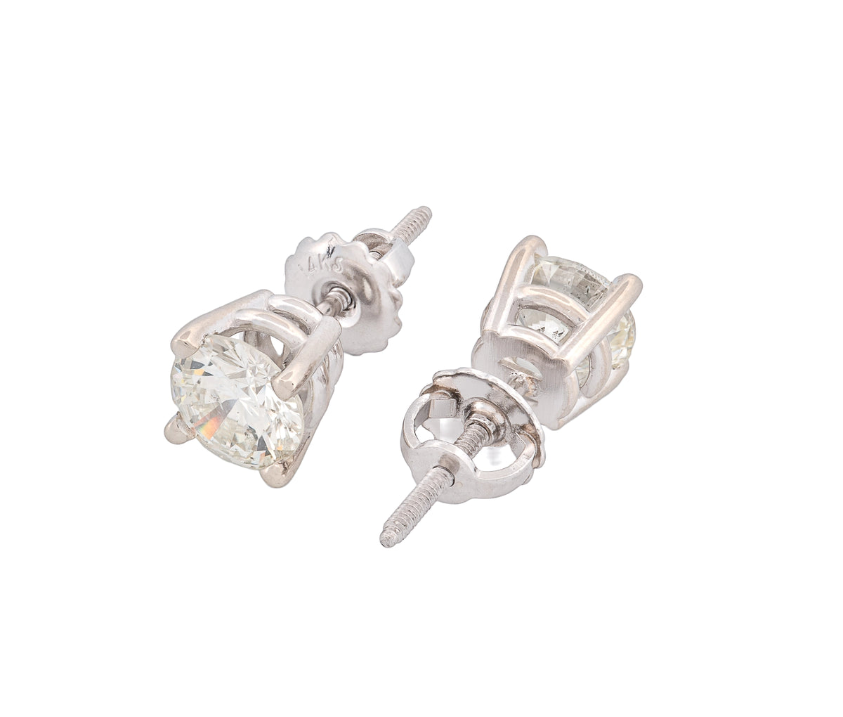 Round Brilliant 1.78 CTW L I1 K I1 GIA Diamond Studs 14K White Gold