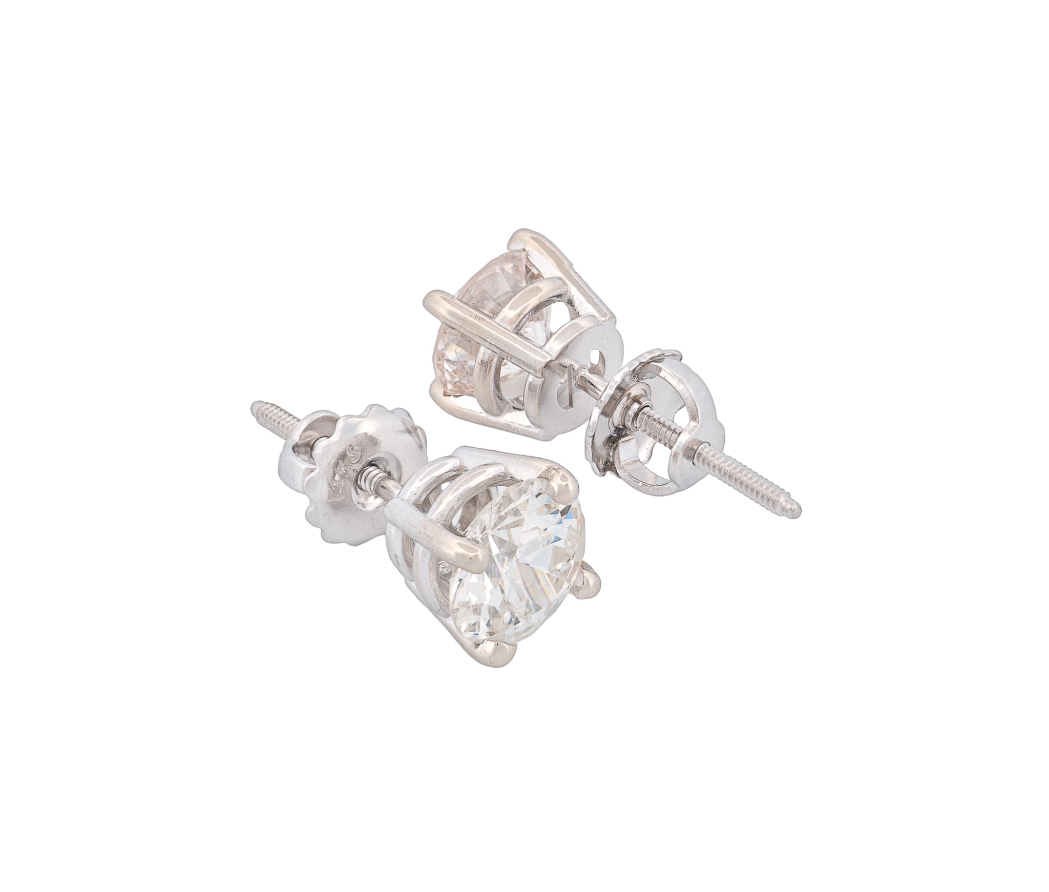 Round Brilliant 2.17 CTW K I2 M I1 GIA Diamond Studs 14K White Gold