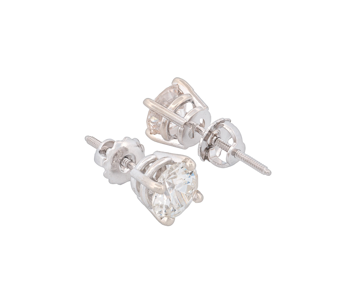 Round Brilliant 2.17 CTW K I2 M I1 GIA Diamond Studs 14K White Gold