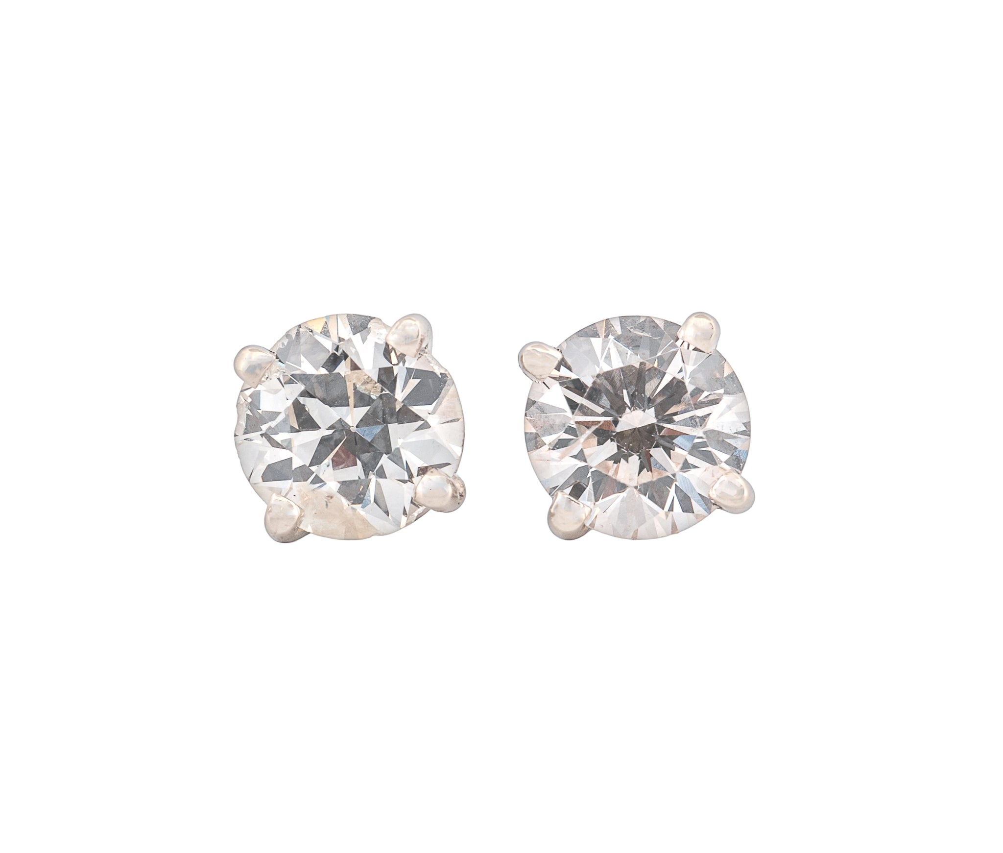 Round Brilliant 2.17 CTW K I2 M I1 GIA Diamond Studs 14K White Gold