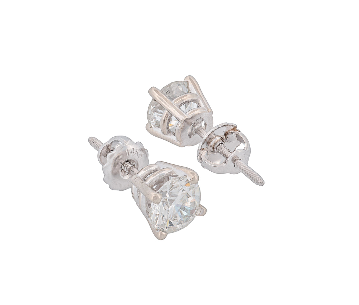 Round Brilliant 2.02 CTW H SI2 I I1 GIA Diamond Studs 14K White Gold