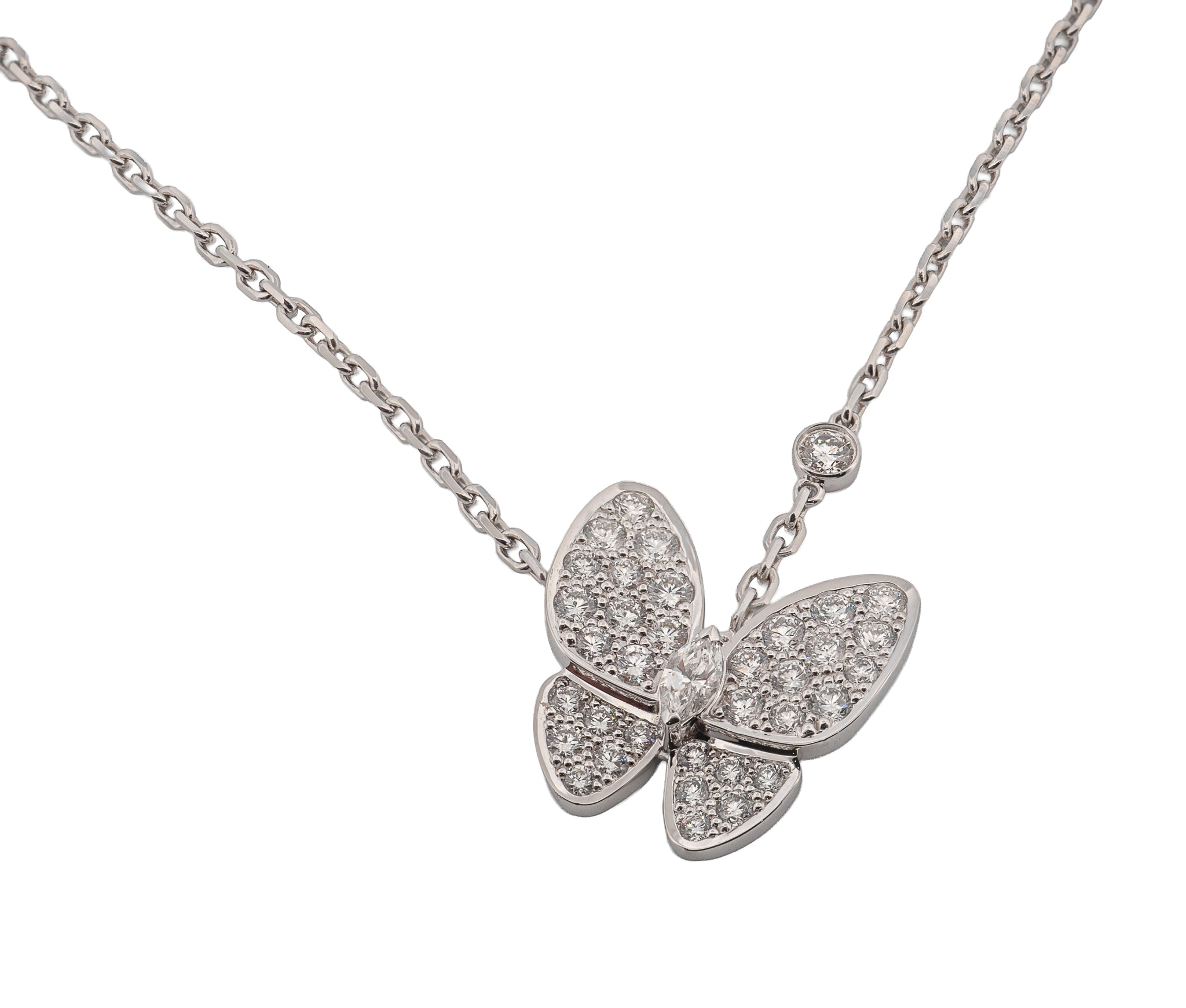 Van Cleef & Arpels 18K White Gold Diamond Two Butterfly Necklace