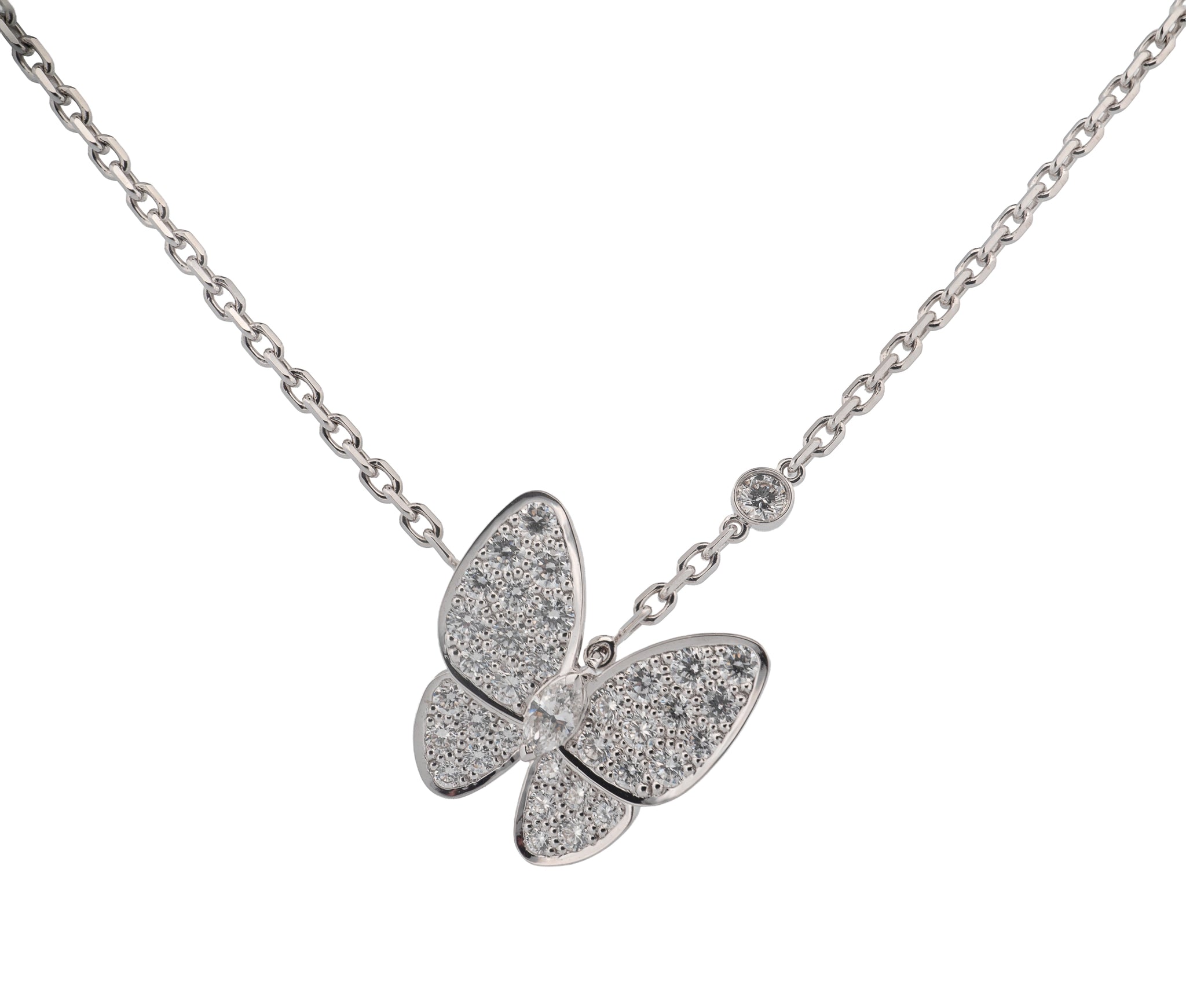 Van Cleef & Arpels 18K White Gold Diamond Two Butterfly Necklace
