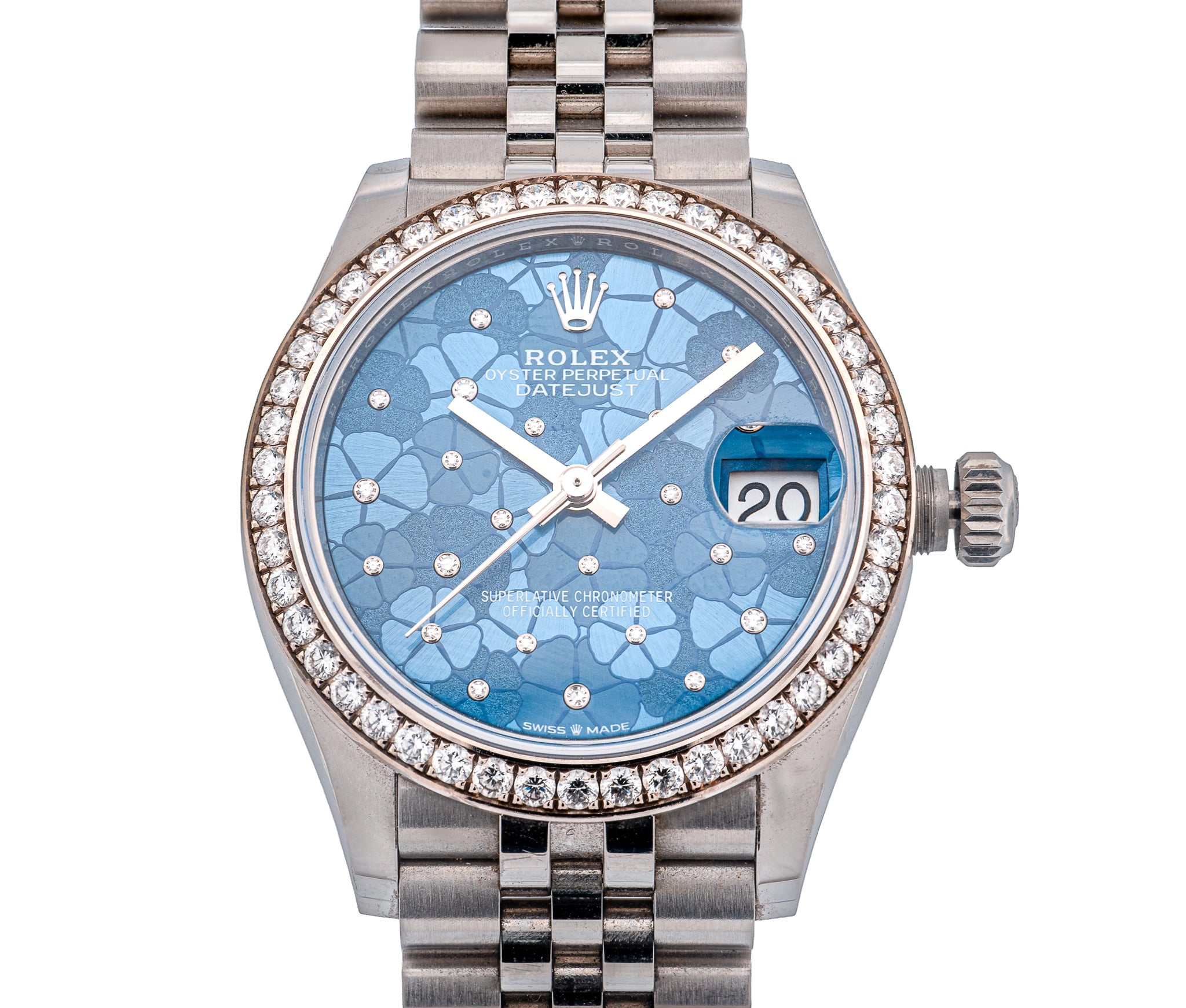 Ladies Rolex Datejust Stainless Steel with Diamond Bezel & Blue Floral Dial