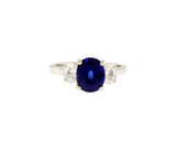 Platinum 3.26Ct Natural Blue Sapphire & 0.79Ct Diamond 3-Stone Ring