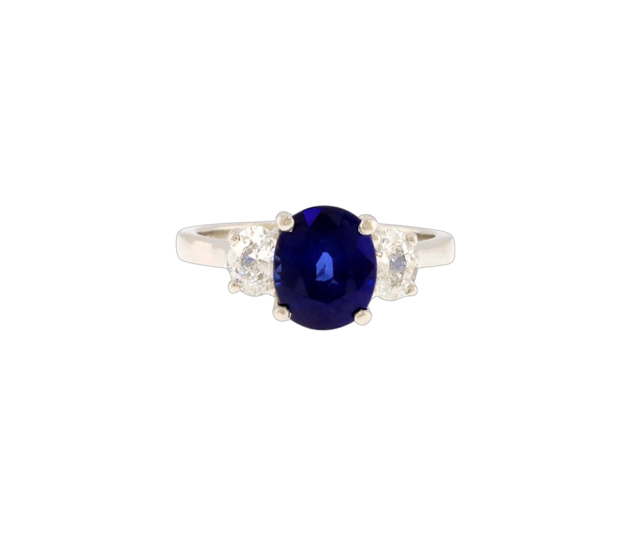 Platinum 3.26Ct Natural Blue Sapphire & 0.79Ct Diamond 3-Stone Ring