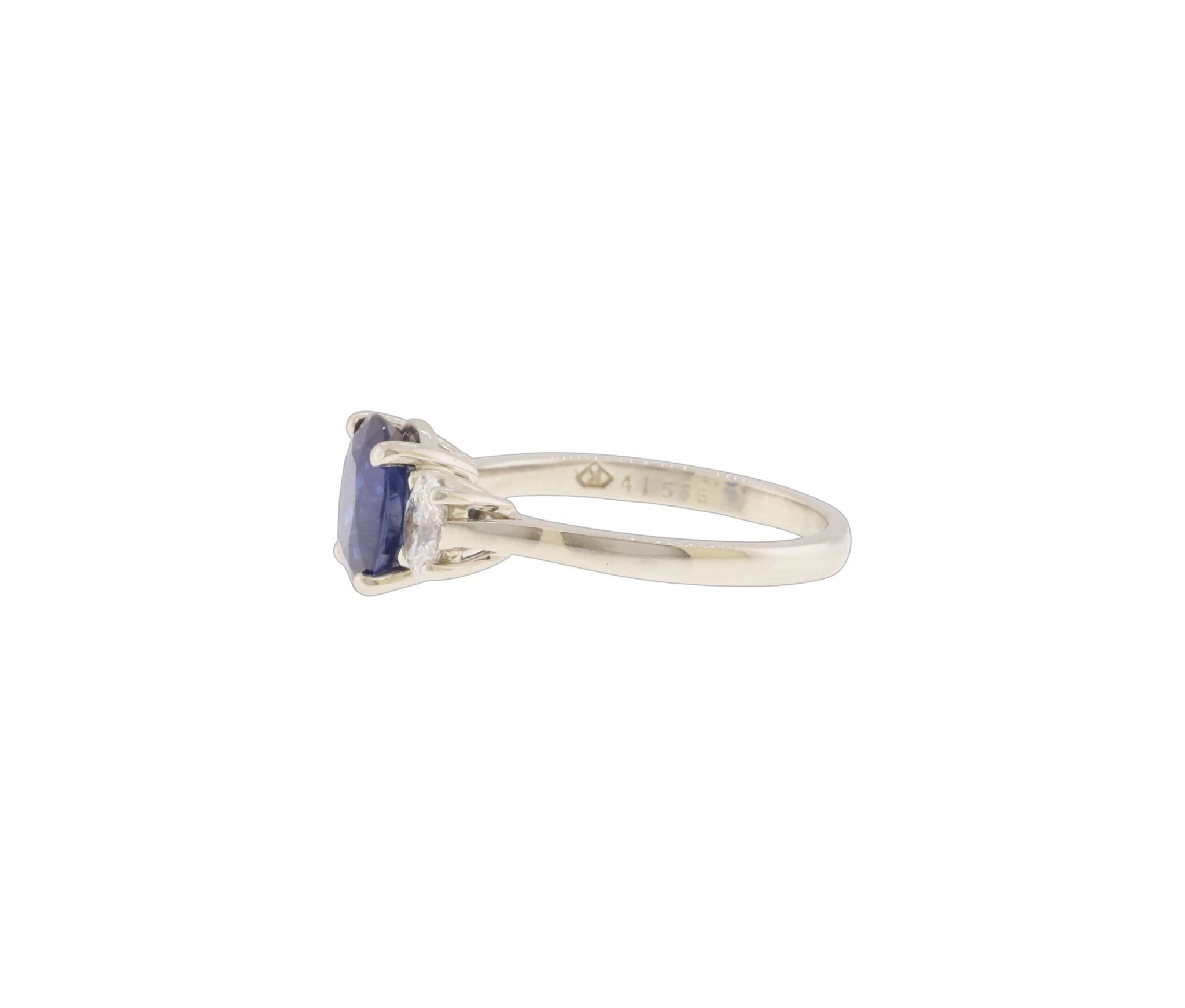 Platinum 3.26Ct Natural Blue Sapphire & 0.79Ct Diamond 3-Stone Ring