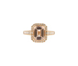 14K Rose Gold 2.25Ct Emerald Cut Morganite & 0.46Ct Diamond Halo Style Ring