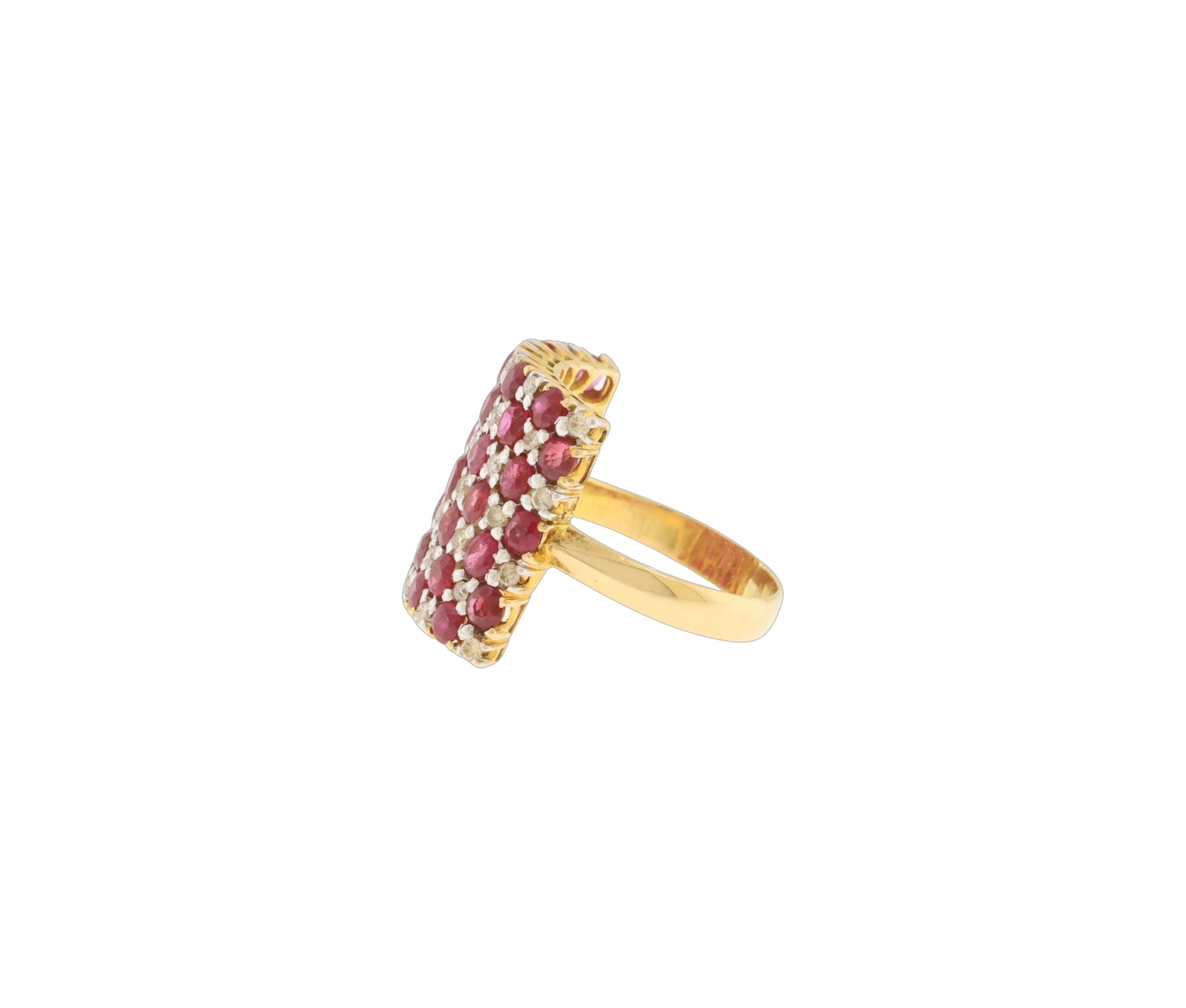 14K Yellow Gold 5.89Ct Natural Ruby & 0.74Ct Diamond Checkerboard Pave Ring
