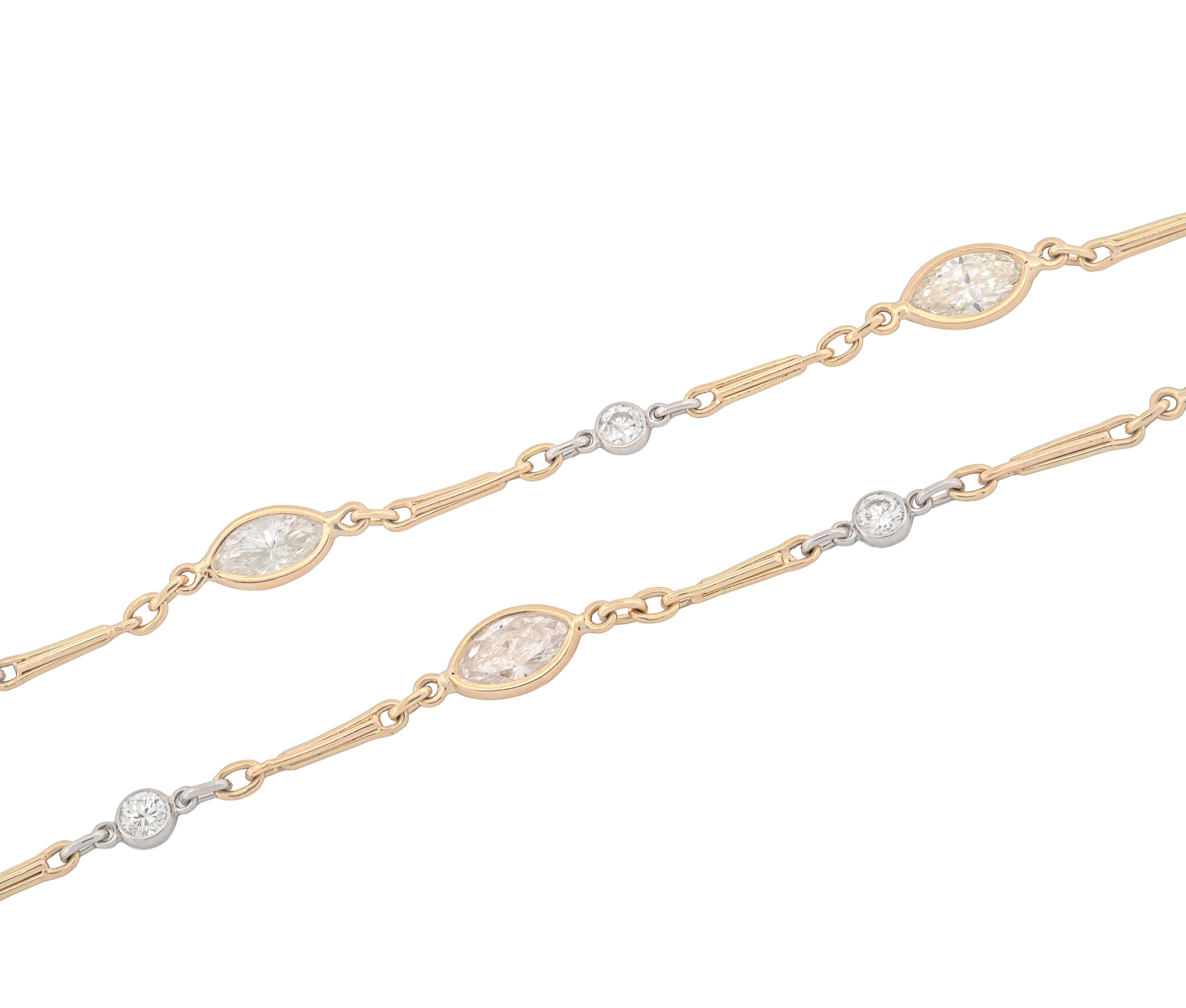 18K Yellow Gold 6.20 CTW Marquise and Round Diamonds By The Yard Necklace