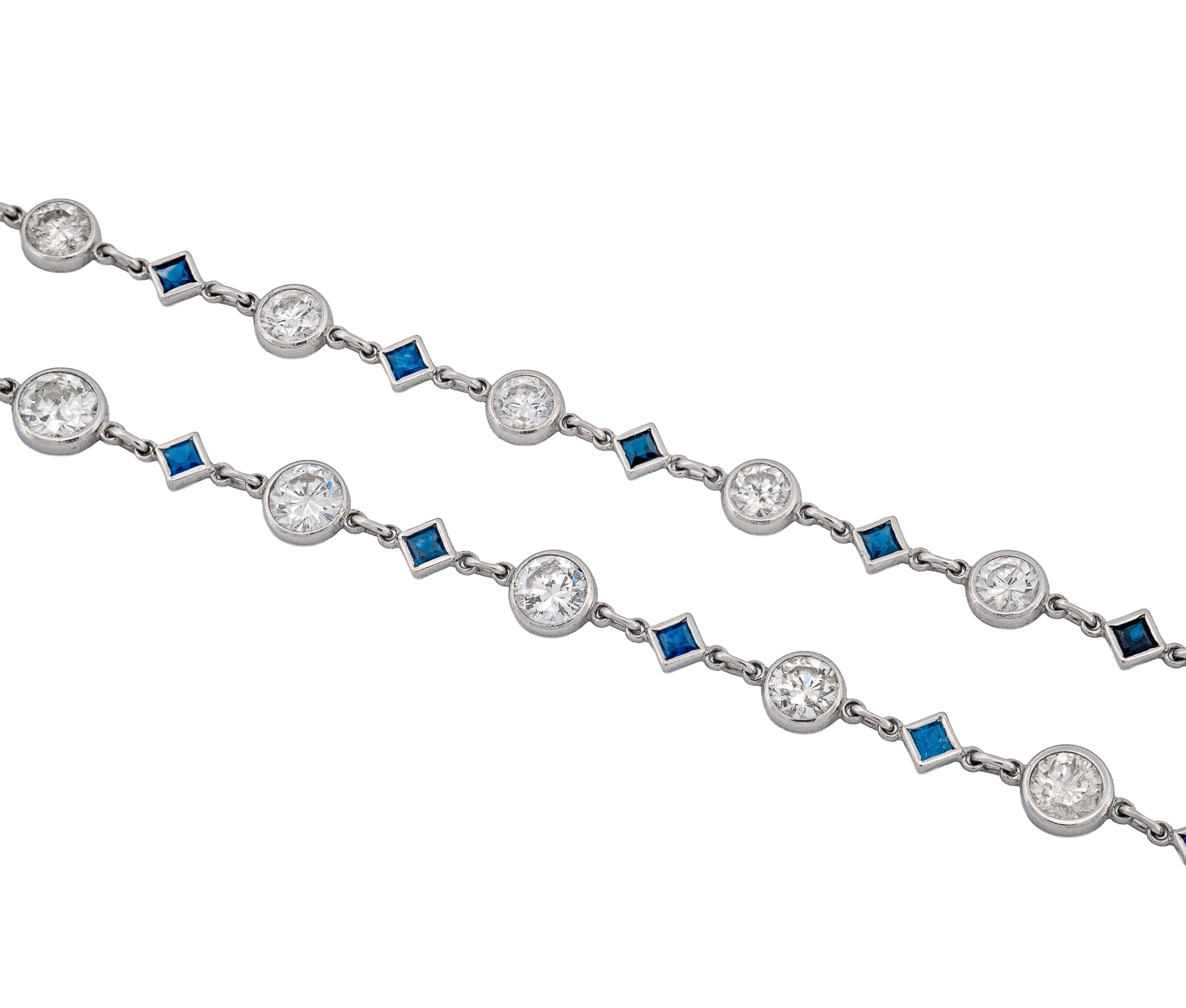 Platinum Diamonds By The Yard Necklace ( 8.76Ct Round Diamond & Square Sapphire)