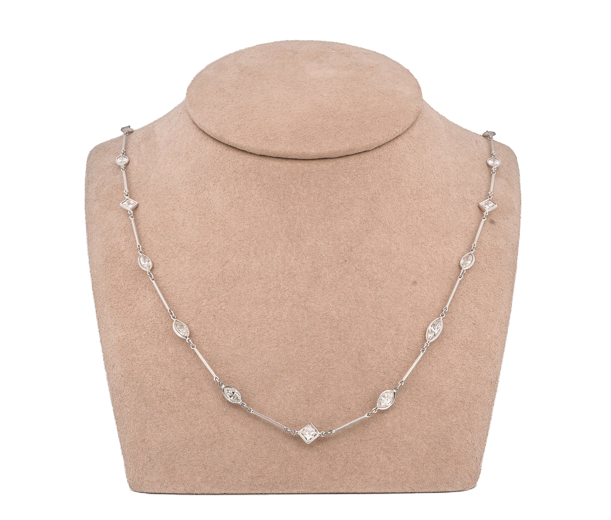 Platinum Diamonds By The Yard Necklace (9.01 CTW  Marquise and Princess Cut)