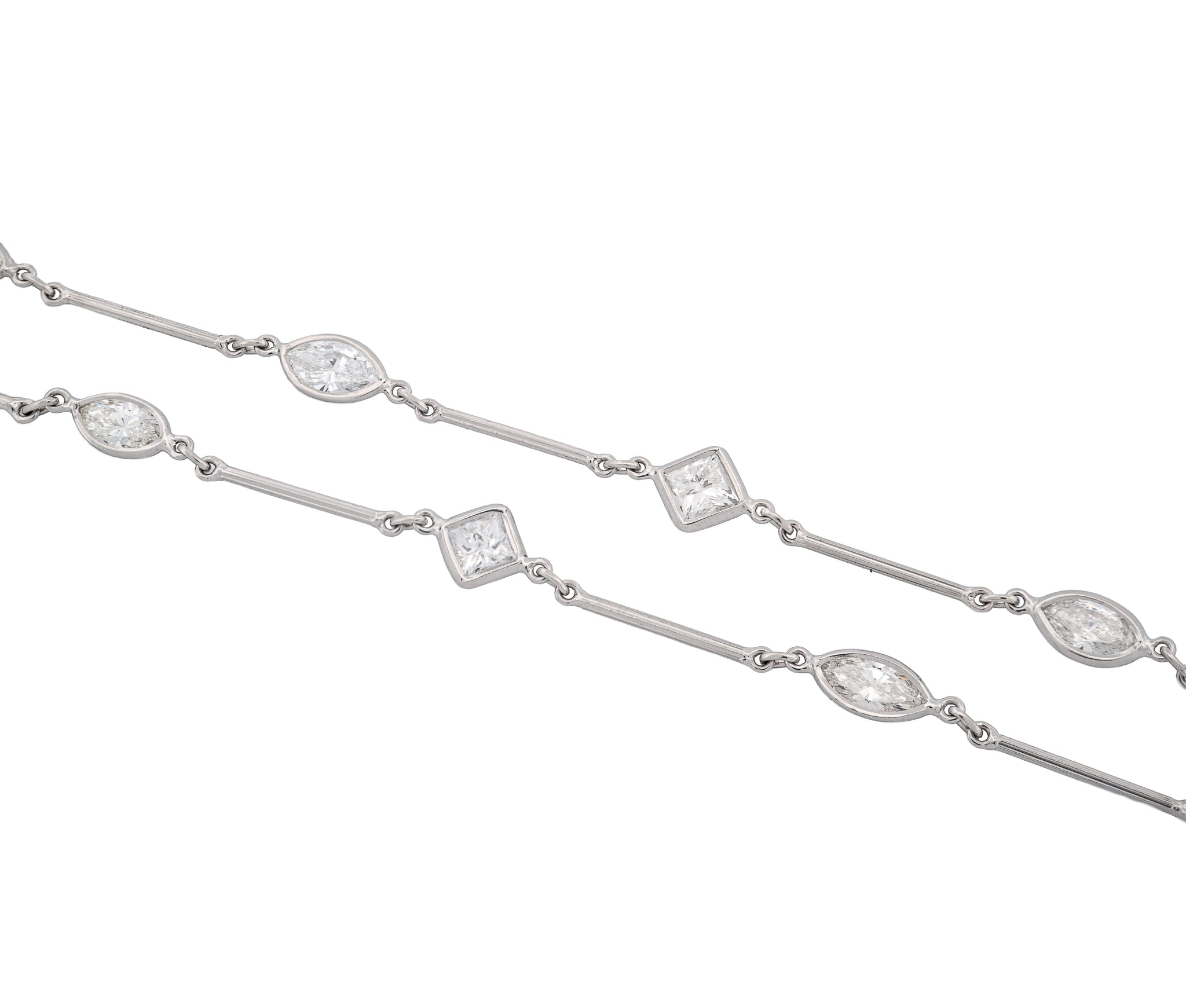 Platinum Diamonds By The Yard Necklace (9.01 CTW  Marquise and Princess Cut)