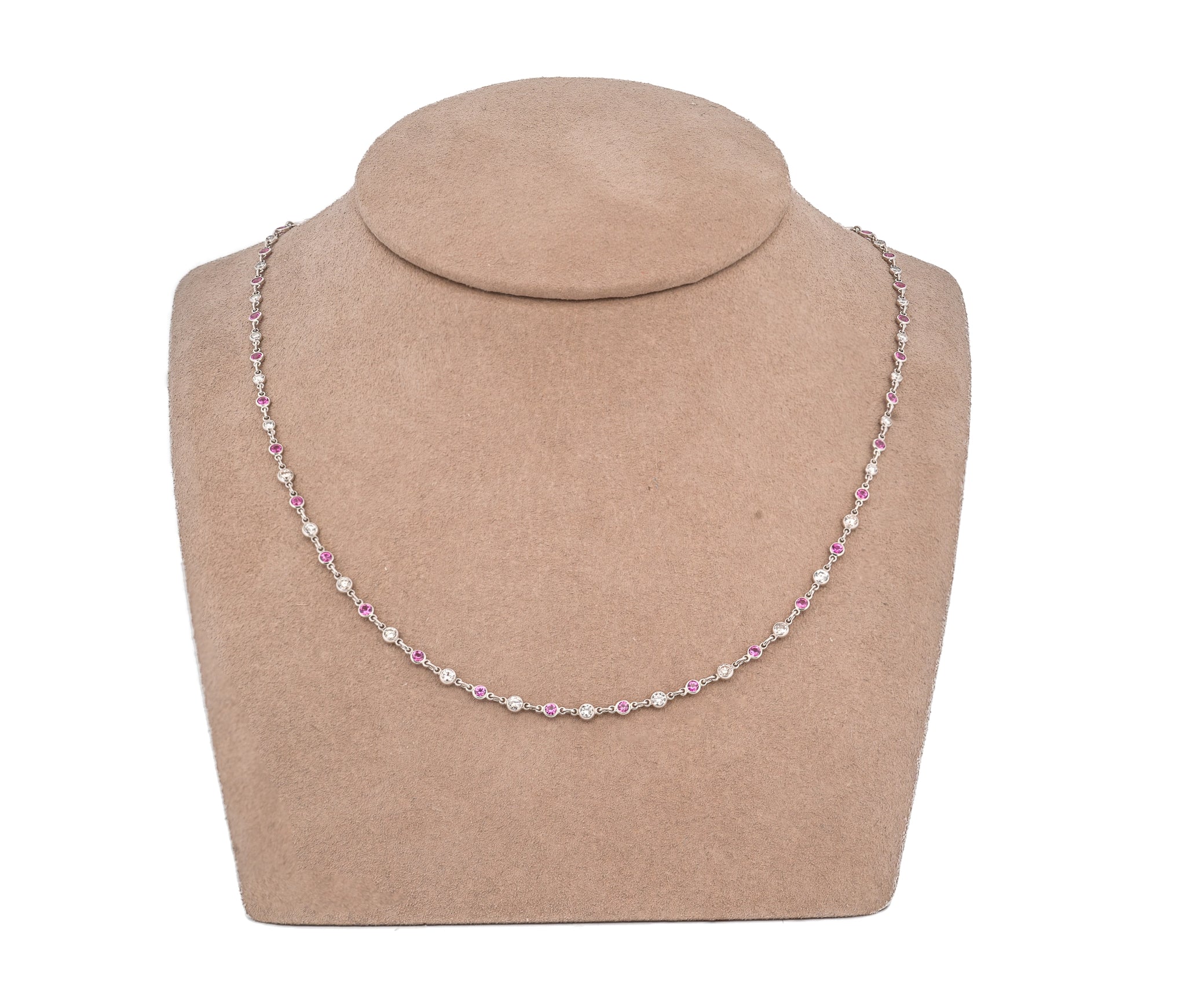 Platinum 1.28 CTW Round Diamond and Pink Sapphire Diamonds By The Yard Necklace