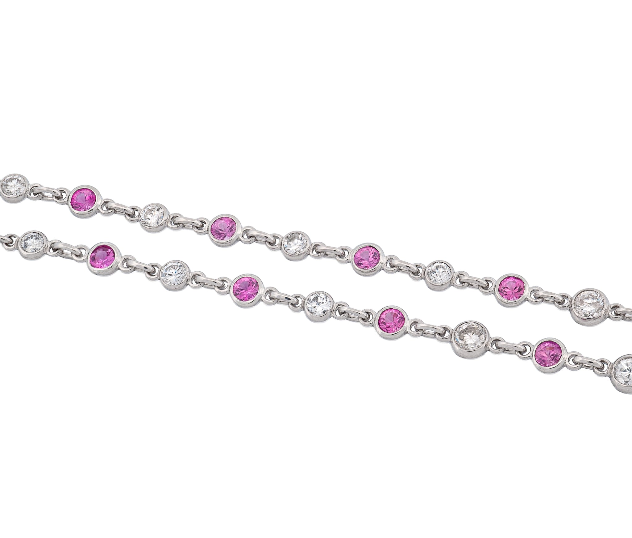 Platinum 1.28 CTW Round Diamond and Pink Sapphire Diamonds By The Yard Necklace