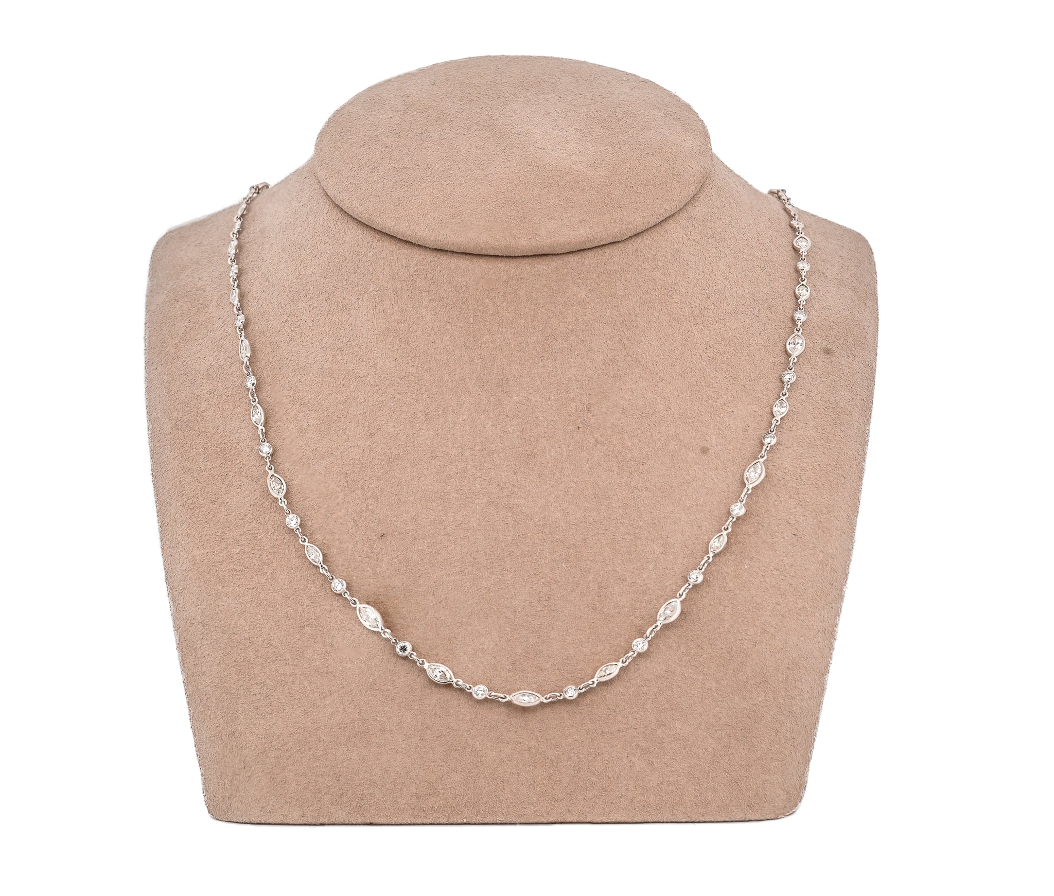 Platinum Diamonds By The Yard Necklace (5.71 CTW Marquise and Round Diamonds)