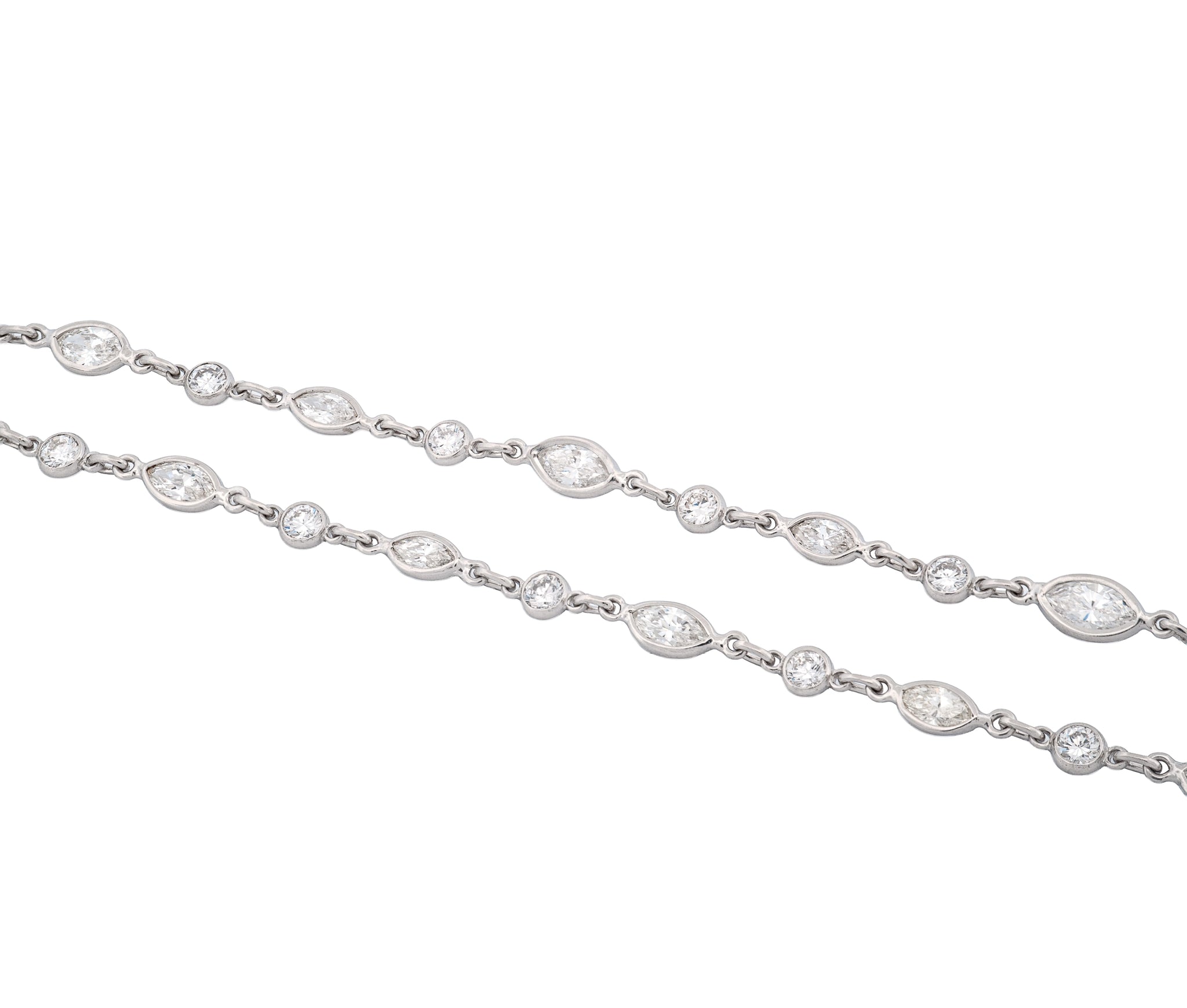 Platinum Diamonds By The Yard Necklace (5.71 CTW Marquise and Round Diamonds)