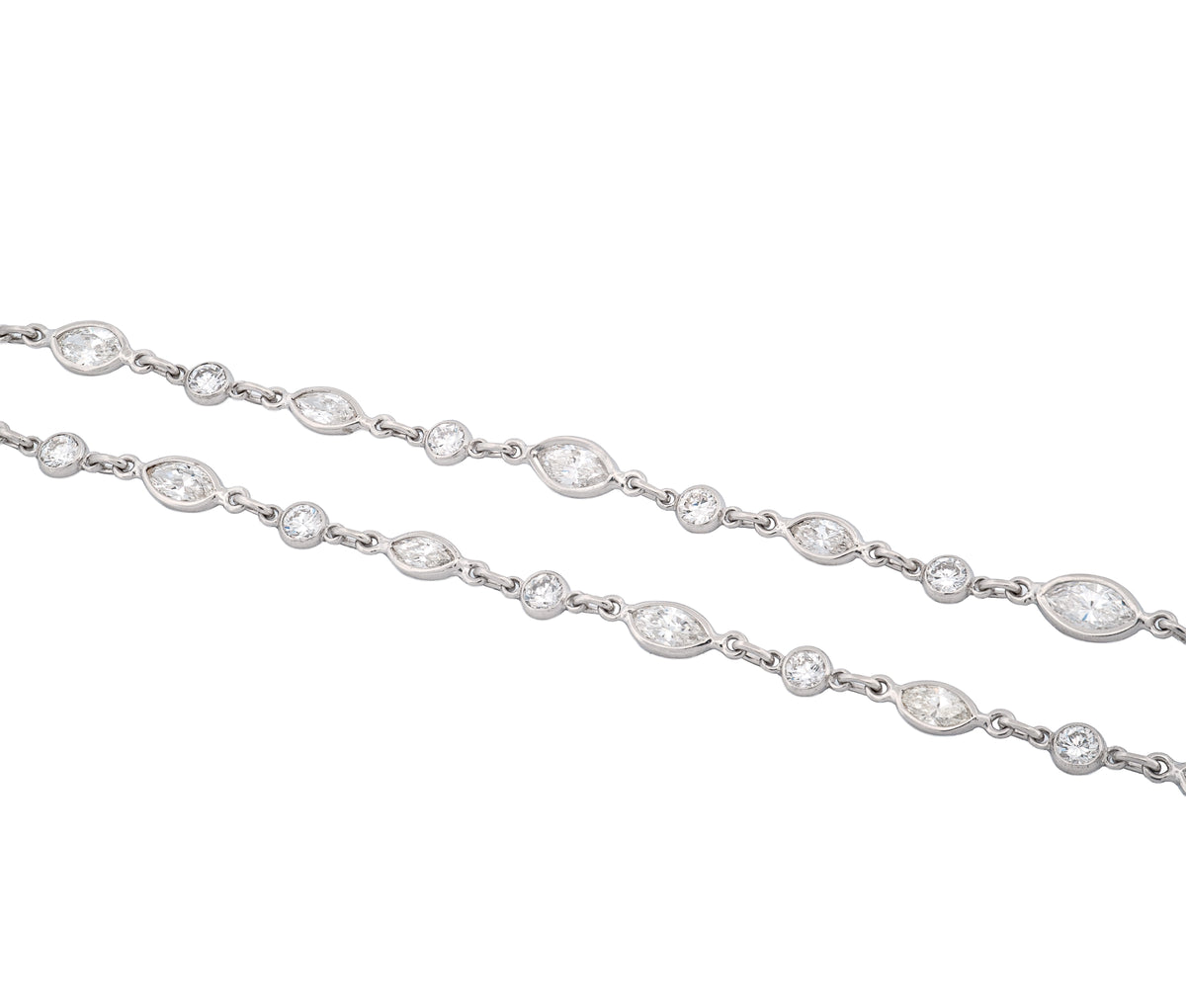 Platinum Diamonds By The Yard Necklace (5.71 CTW Marquise and Round Diamonds)