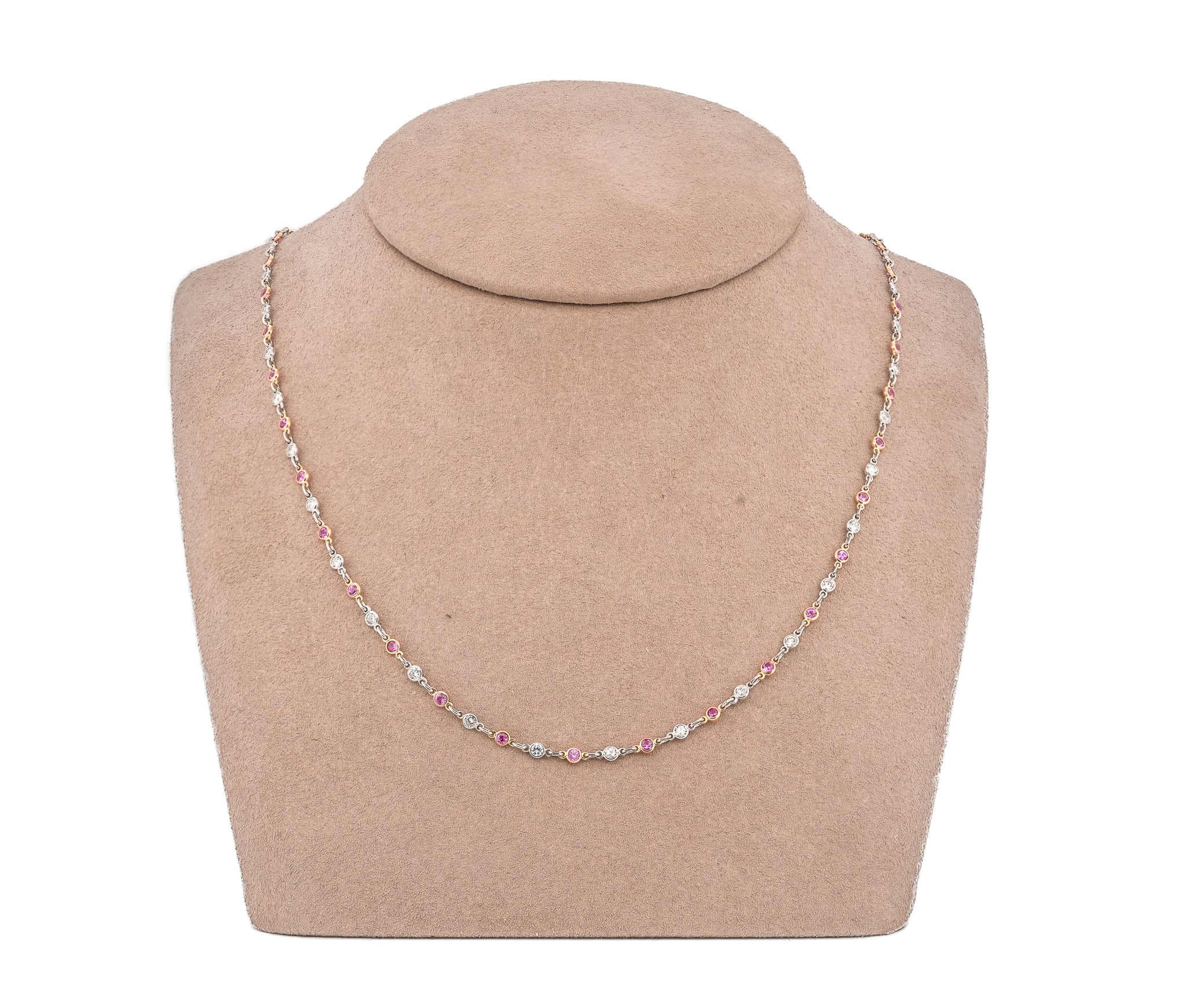 10K Two-Tone 1.40 CTW Diamond and Pink Sapphire Diamonds By The Yard Necklace