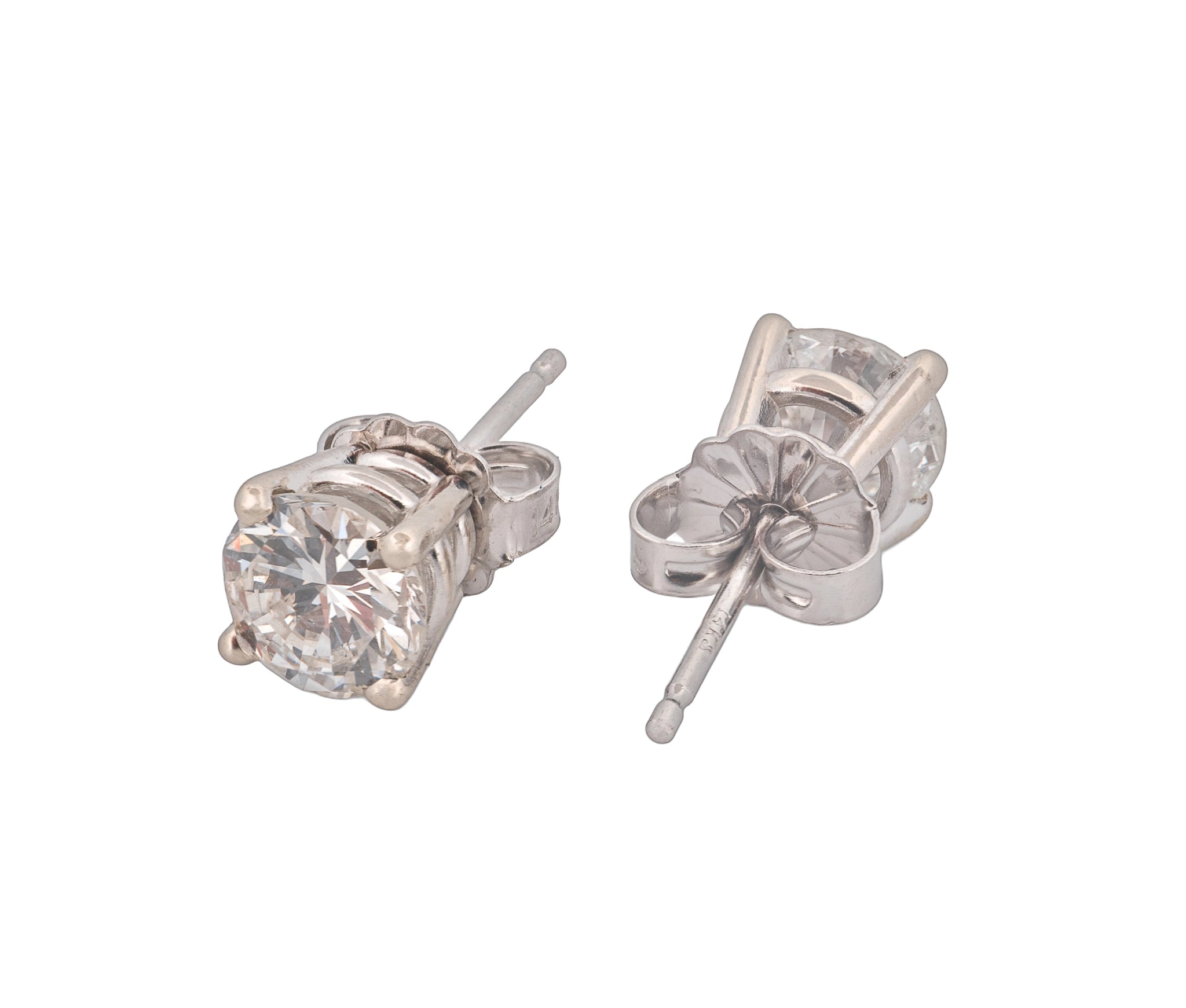 14K White Gold Round Brilliant 1.34 CTW H I1 G I2 GIA Diamond Studs