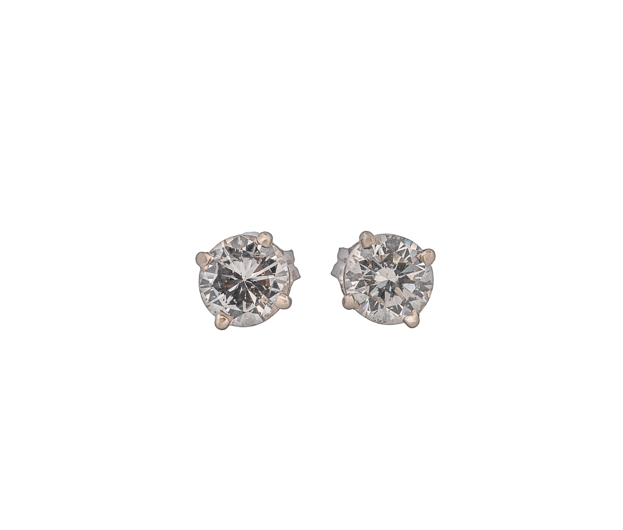 14K White Gold Diamond Studs (Round Brilliant 0.89 CTW I I2 J I1 GIA)