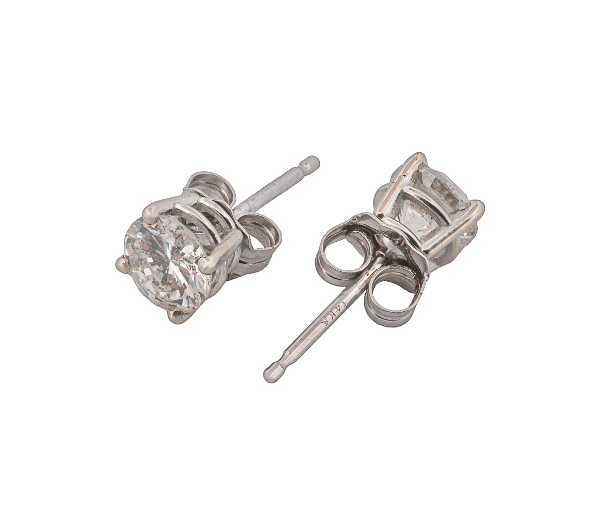 14K White Gold Diamond Studs (Round Brilliant 0.89 CTW I I2 J I1 GIA)