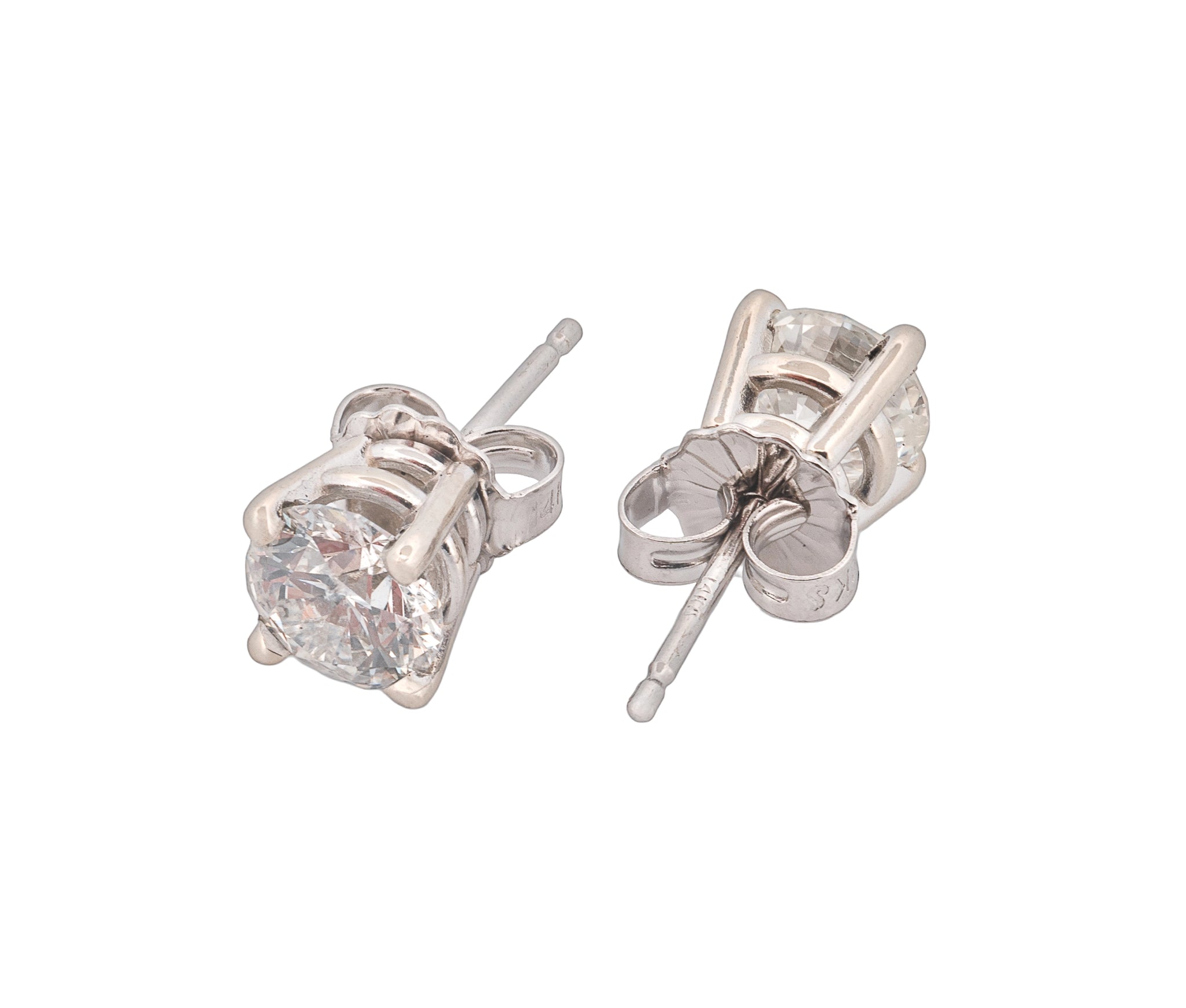 14K White Gold Diamond Studs (Round Brilliant 1.45 CTW K SI1 H I1 GIA)