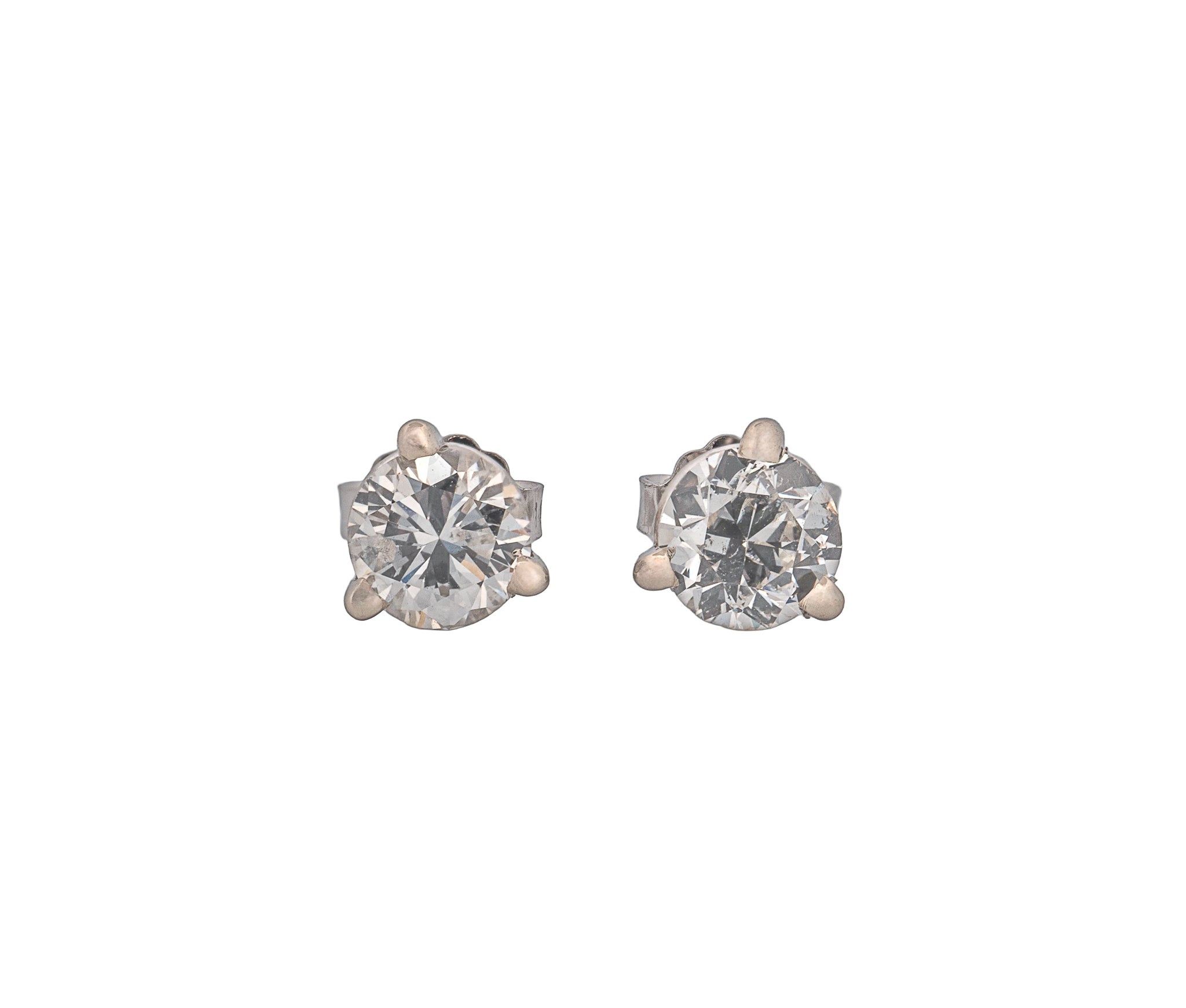 14K White Gold Round Brilliant 1.47 CTW G I1 G I2 GIA Diamond Studs