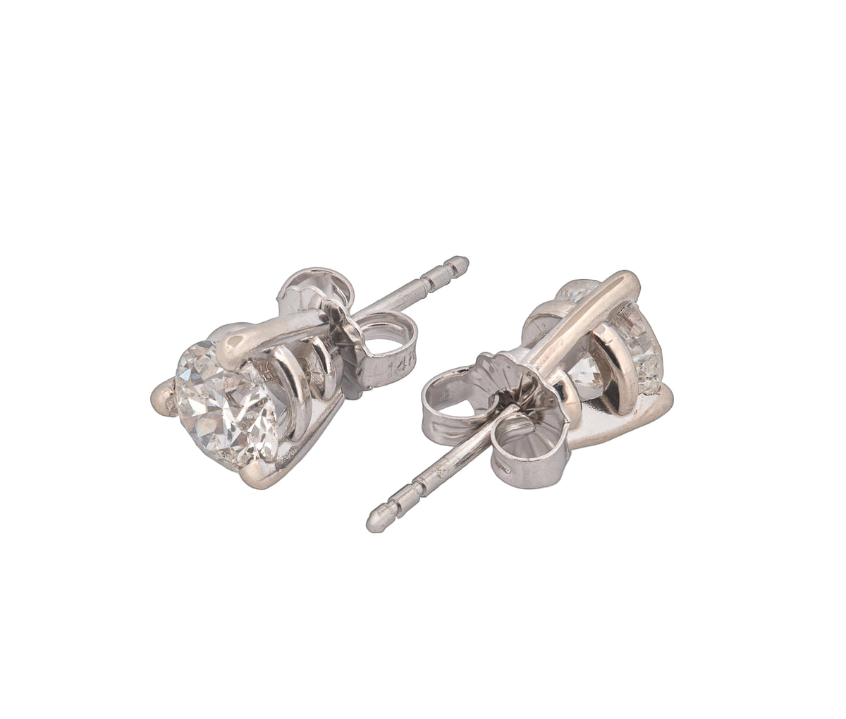 14K White Gold Round Brilliant 1.47 CTW G I1 G I2 GIA Diamond Studs